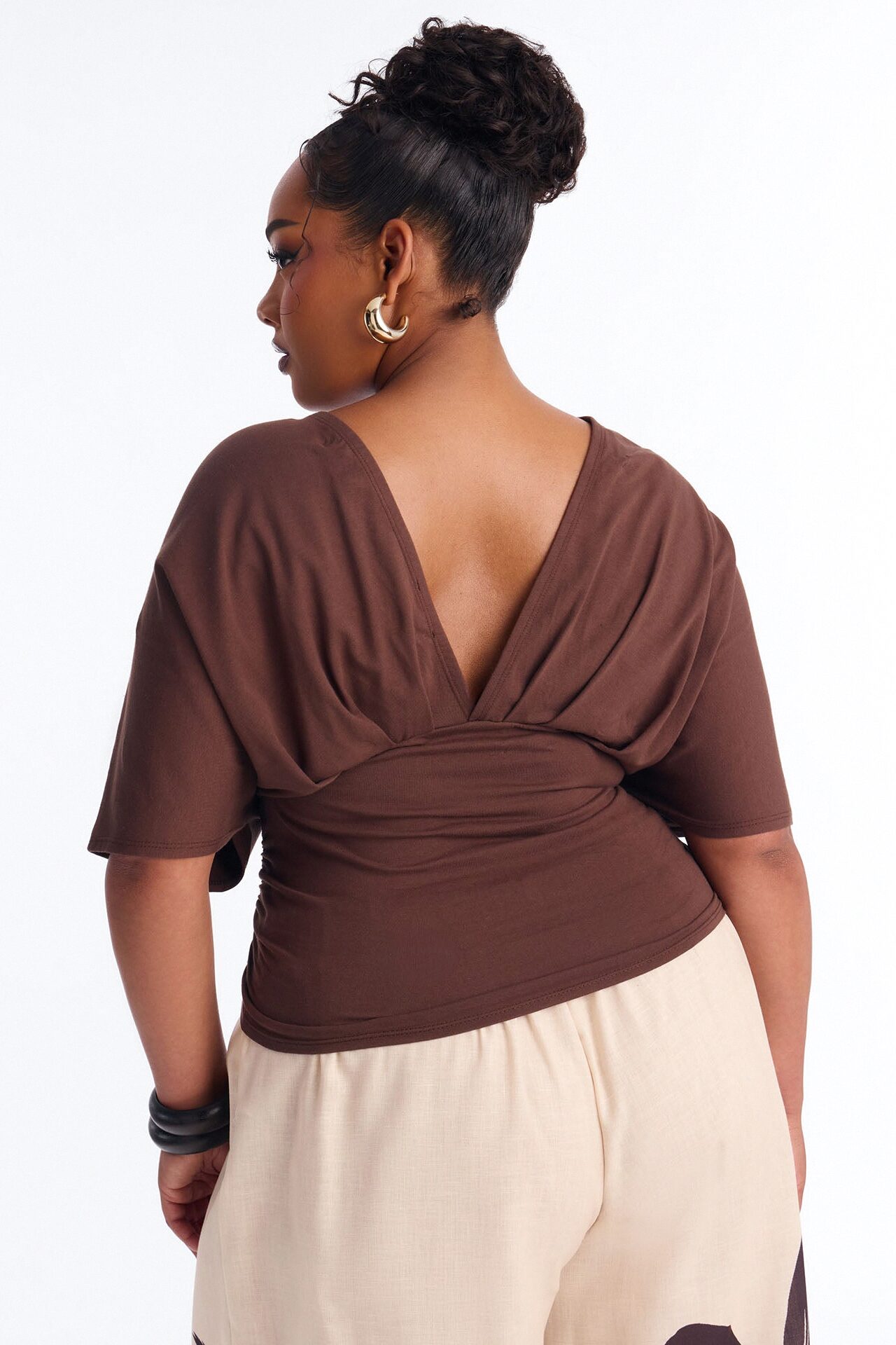 Taylor Cinched Waist Ruched Short Sleeve Top - Brown