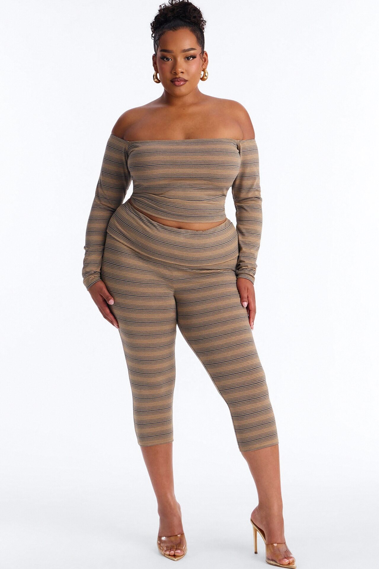 Petra Striped Off Shoulder Capri Set - Mustard/combo
