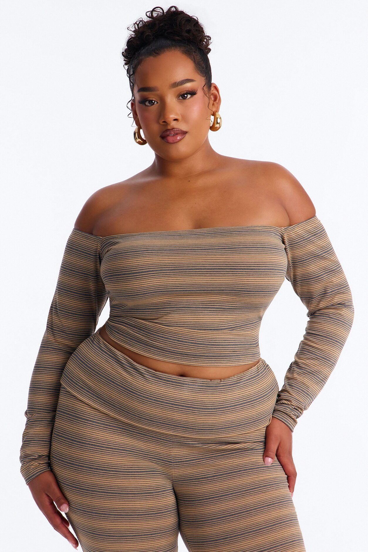 Petra Striped Off Shoulder Capri Set - Mustard/combo