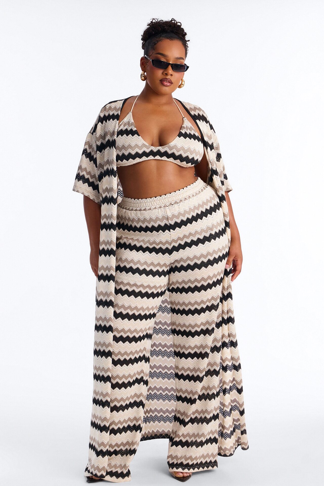 Cabana Crush 3 Piece Crochet Pant Set - Cream/combo