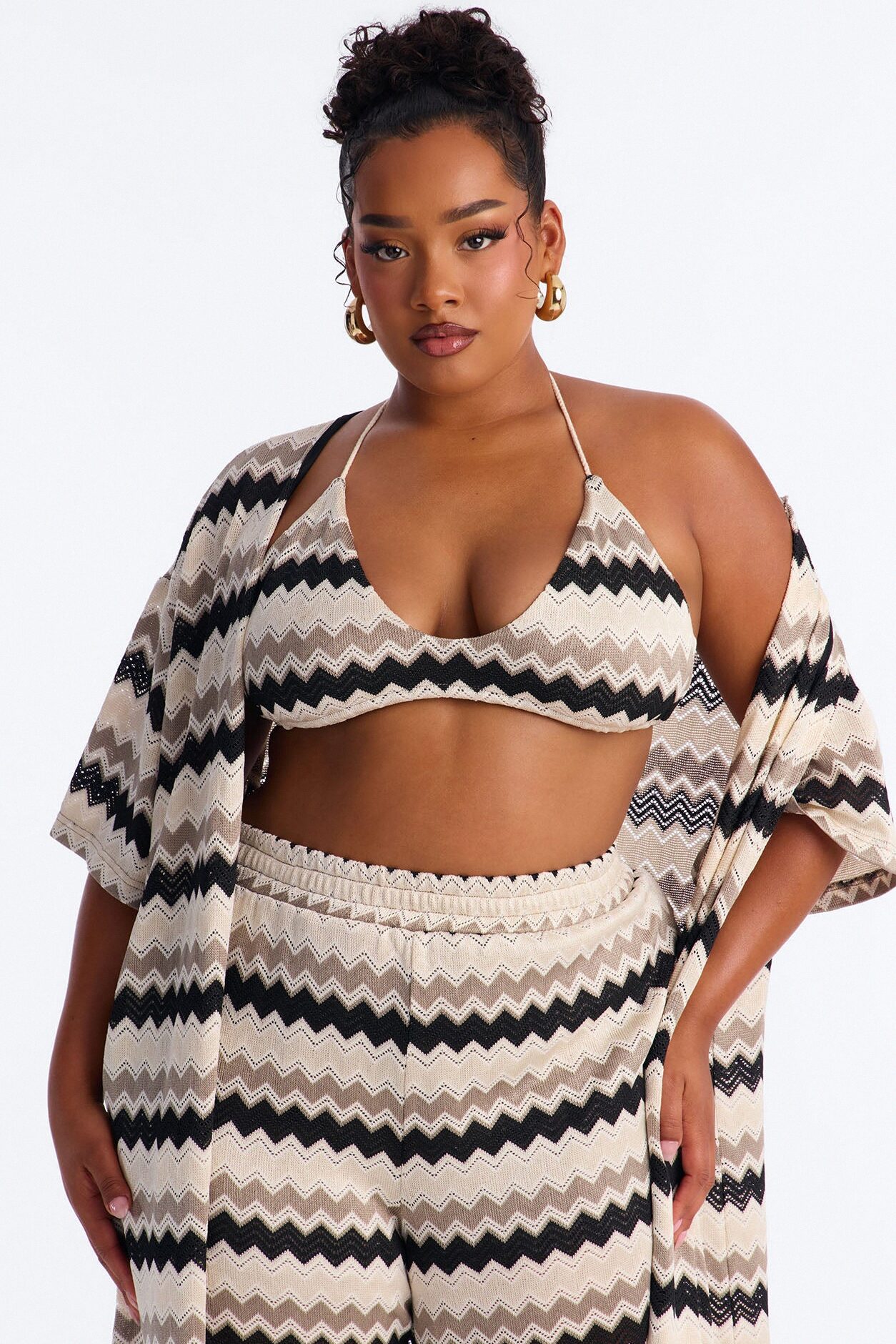 Cabana Crush 3 Piece Crochet Pant Set - Cream/combo