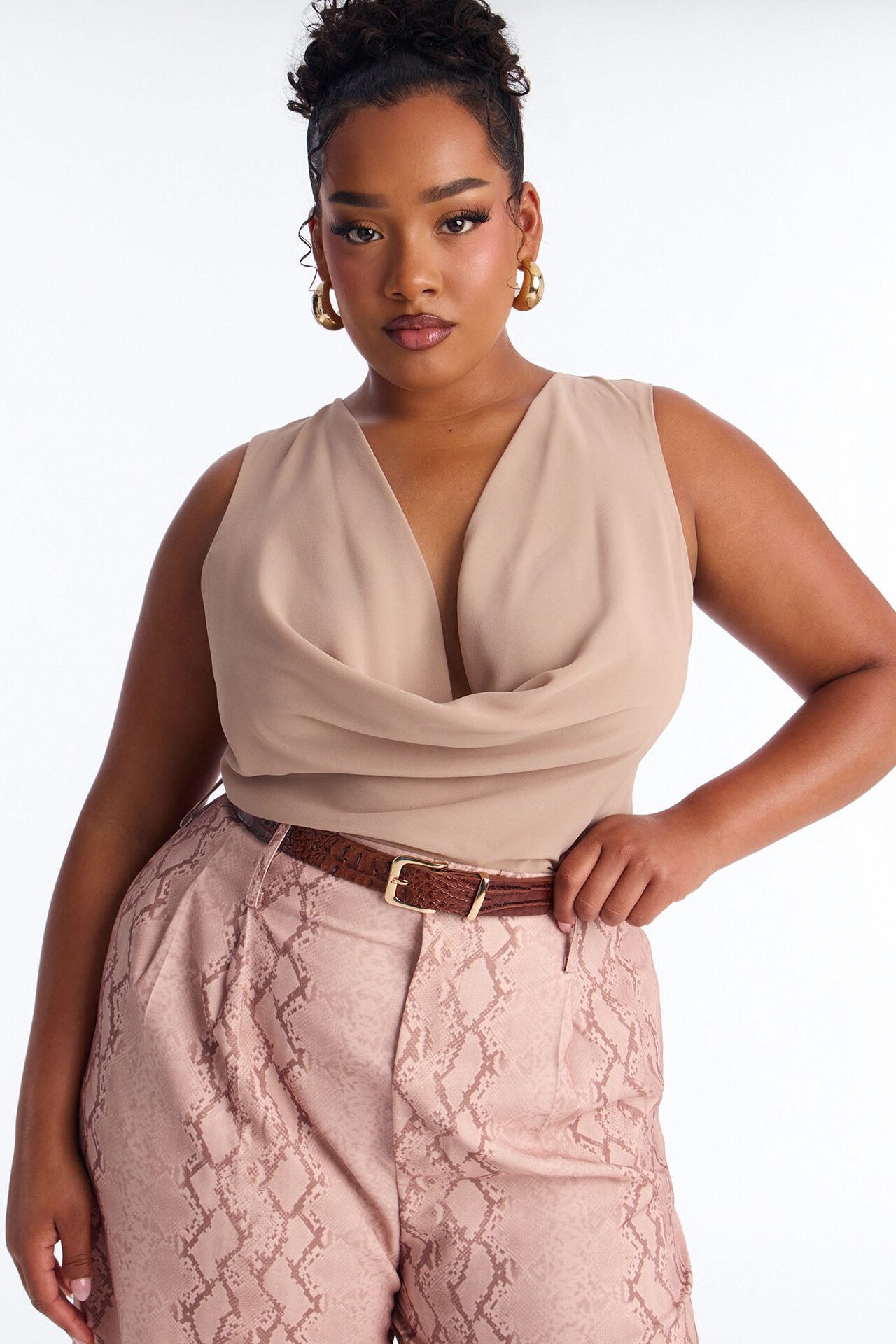 Rayna Belted Cowl Jumpsuit - Taupe