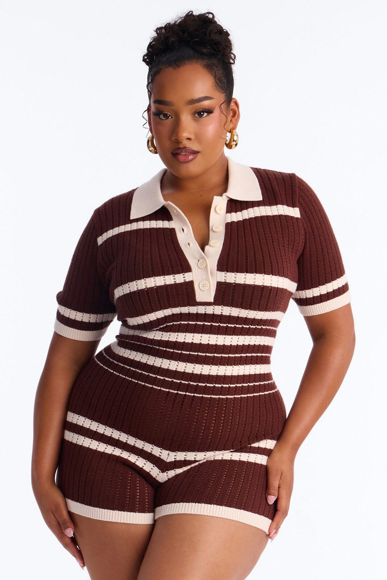 Clementine Crochet Striped Romper - Chocolate/Combo