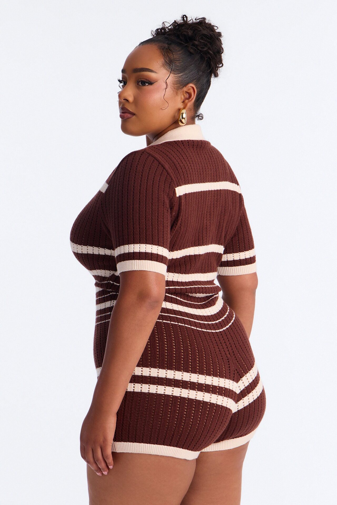 Clementine Crochet Striped Romper - Chocolate/Combo