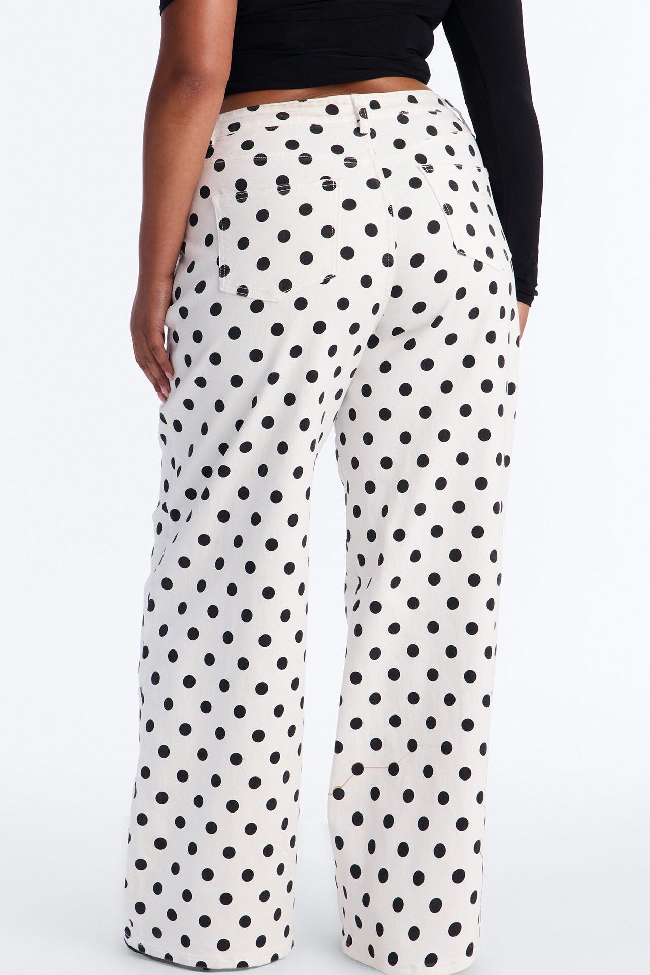 On The Dot Printed Wide Leg Jeans - White/combo