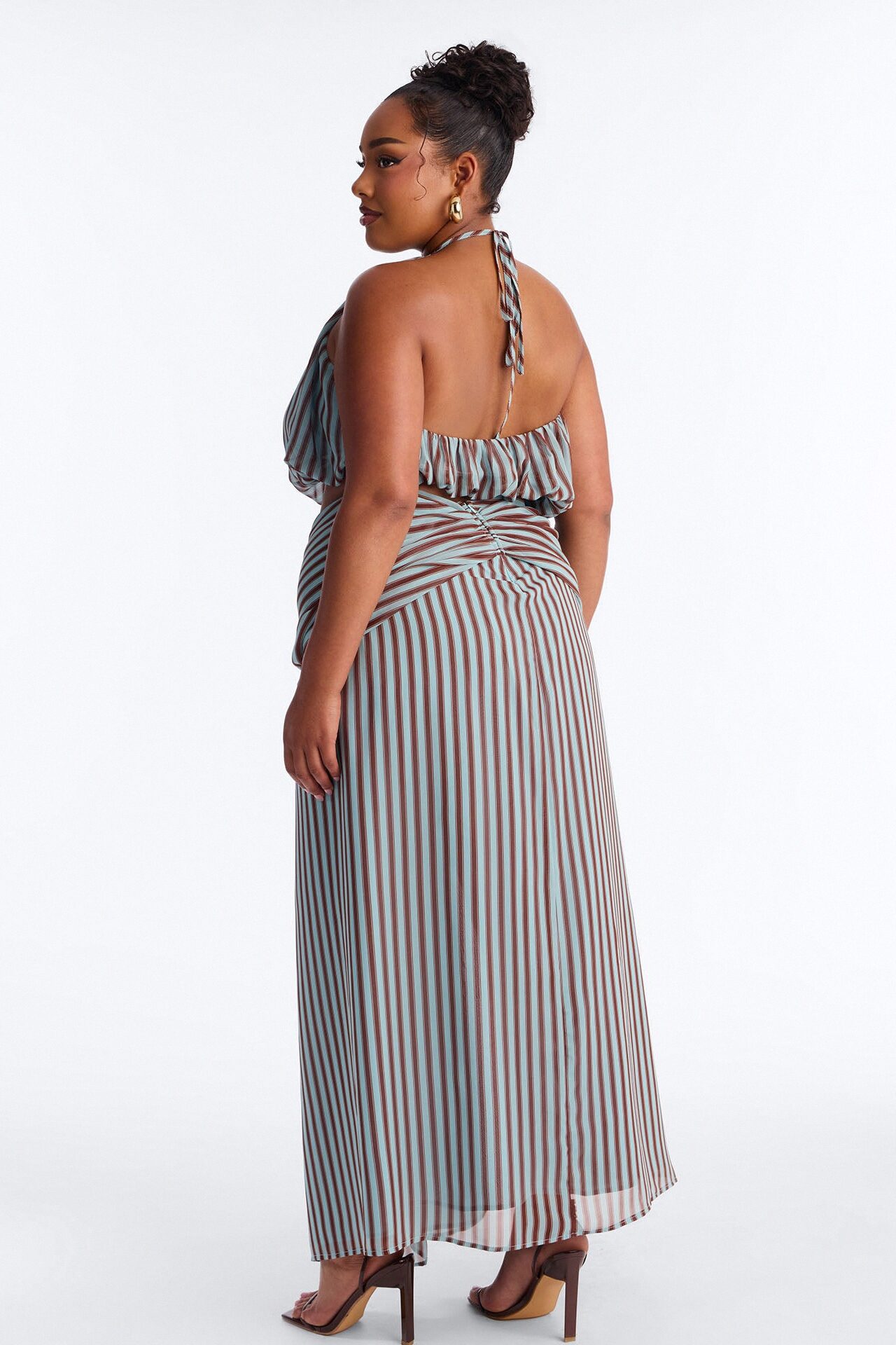 Marina Halter Striped Skirt Set - Brown/combo