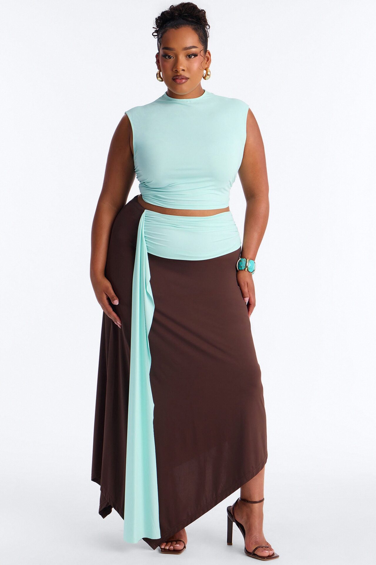 Olivia Draped Skirt Set - Brown/combo