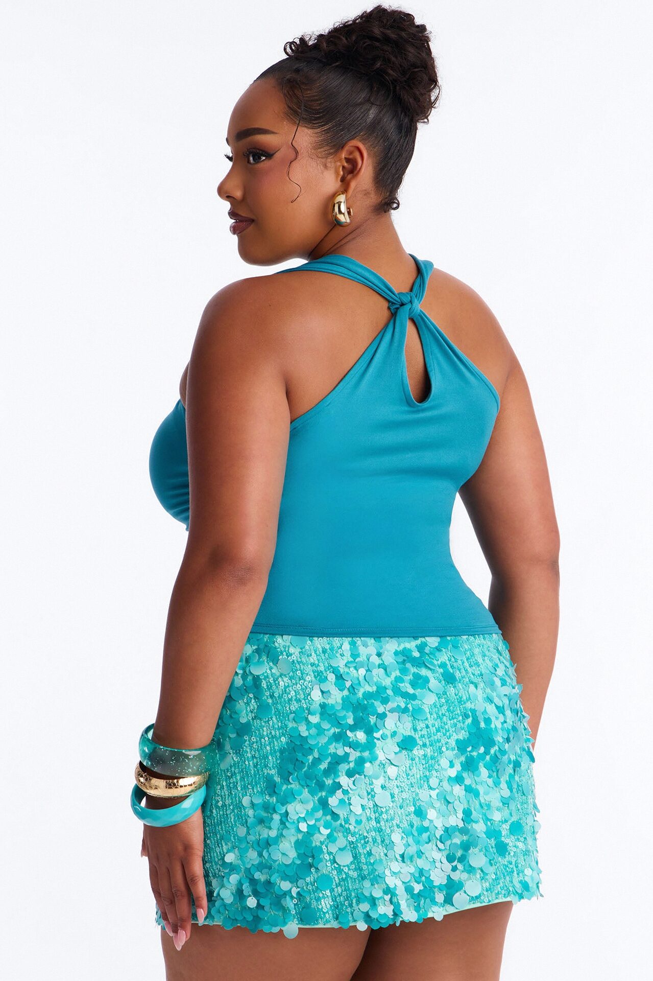 Pretty Persuasion Knot Cowl Neck Ruched Top - Teal