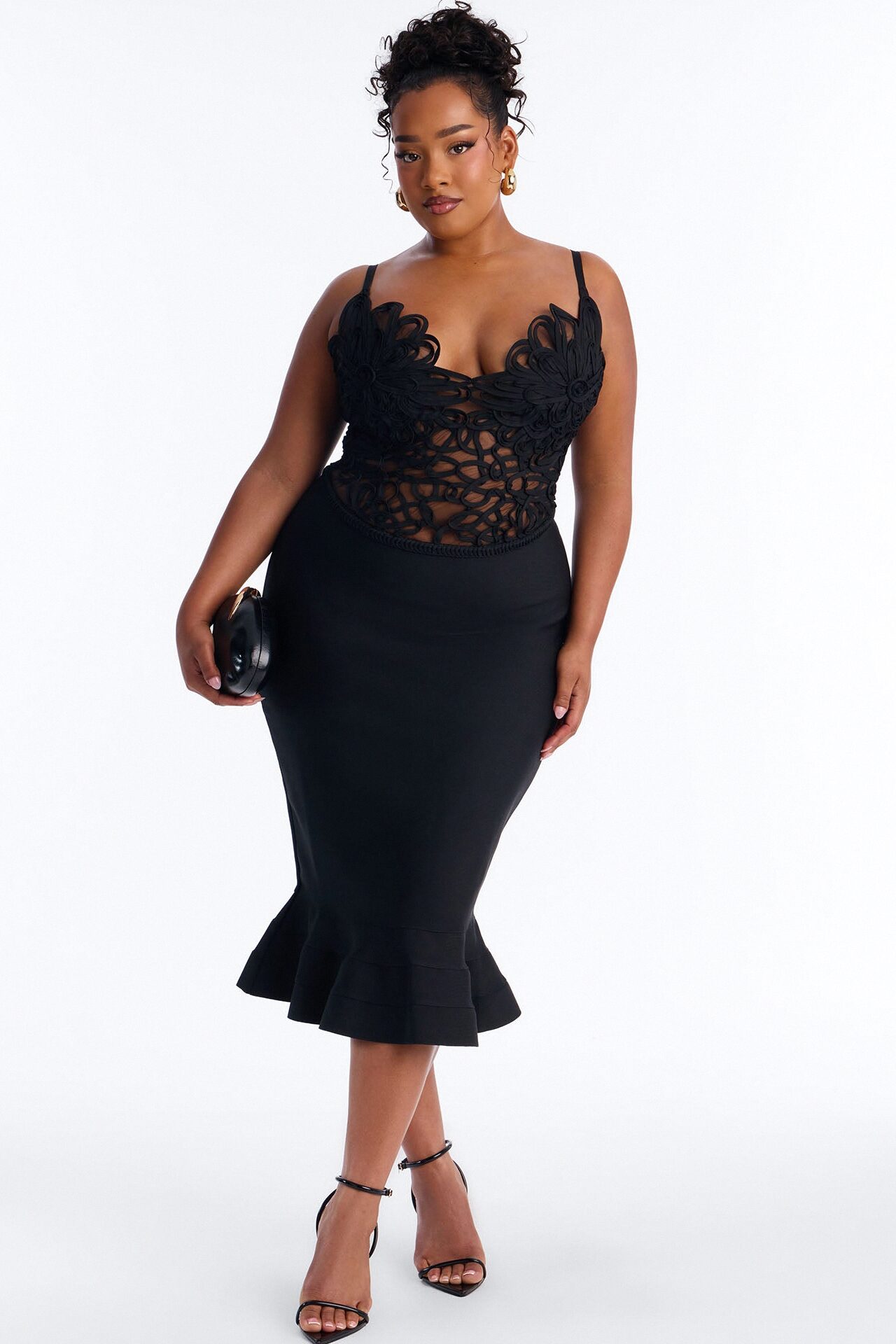 Monique Bandage Mermaid Midi Dress - Black