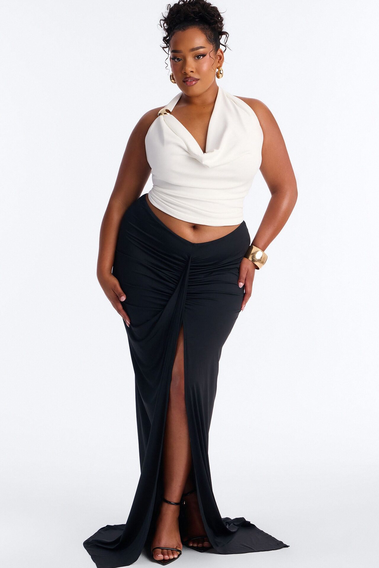 Celine Cowl Neck Hardware Halter Top - White