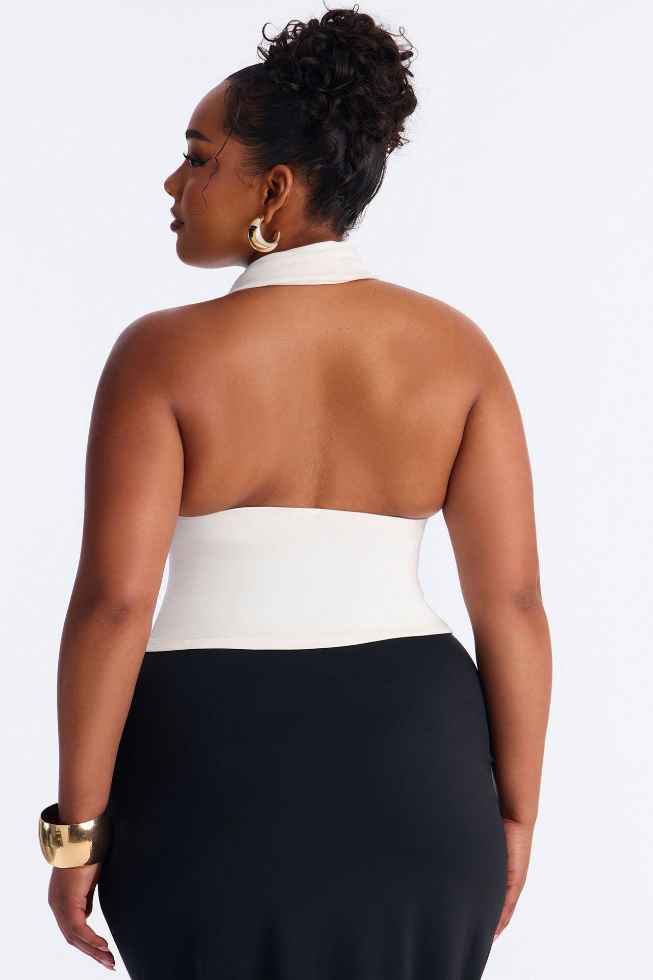Celine Cowl Neck Hardware Halter Top - White