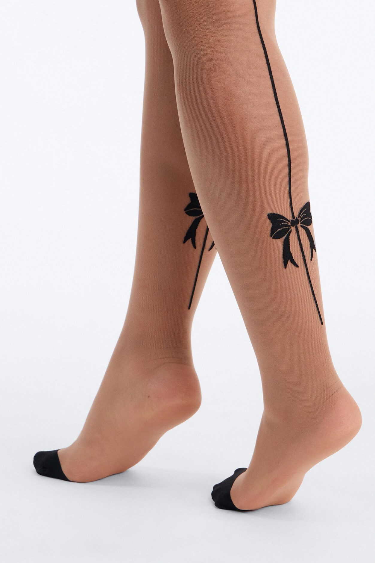 Leg Tease Sheer Bow Thigh High Stockings - Nude/combo