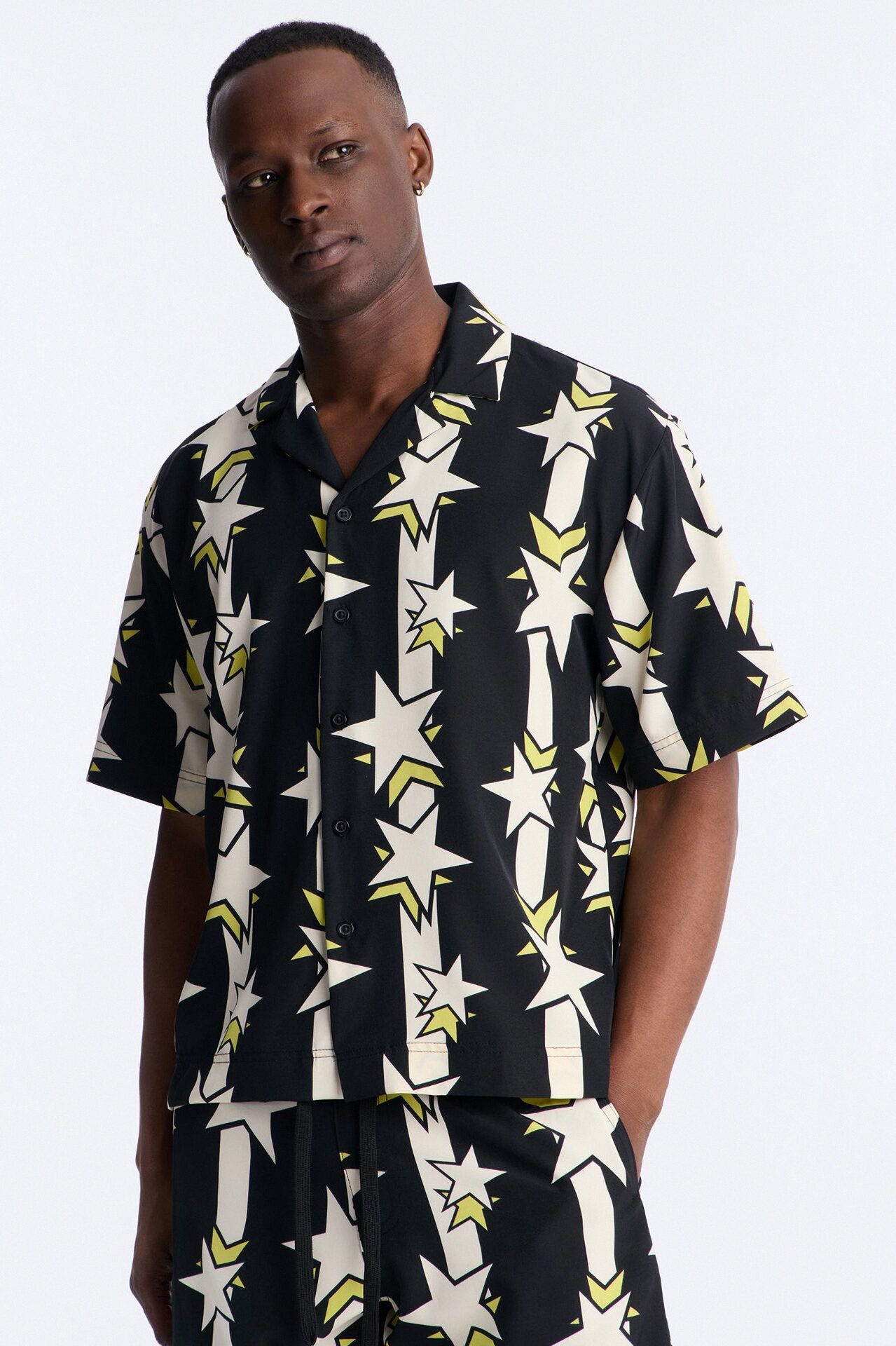 Relaxed Star Drift Cuban Collar Button Up Shirt - Multi Color