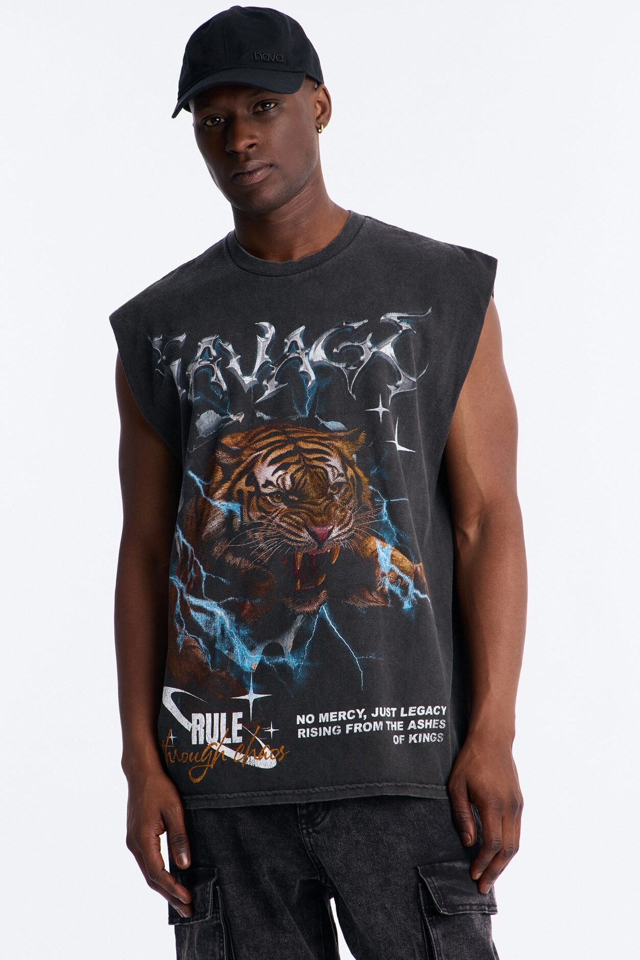 Savage Rule Vintage Oversized Muscle Tee - Black Wash