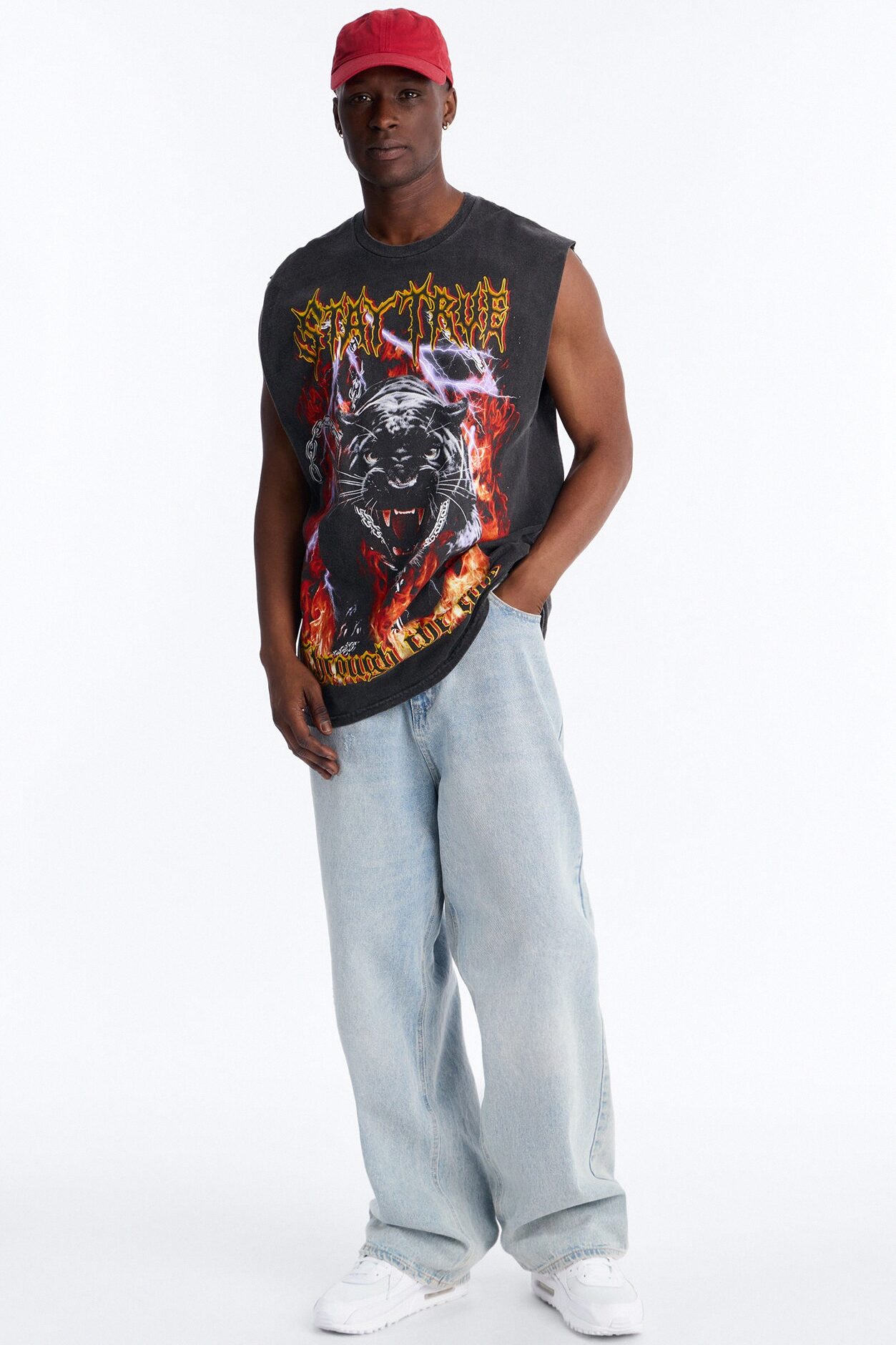 Through The Fire Vintage Oversized Muscle Tee - Black Wash
