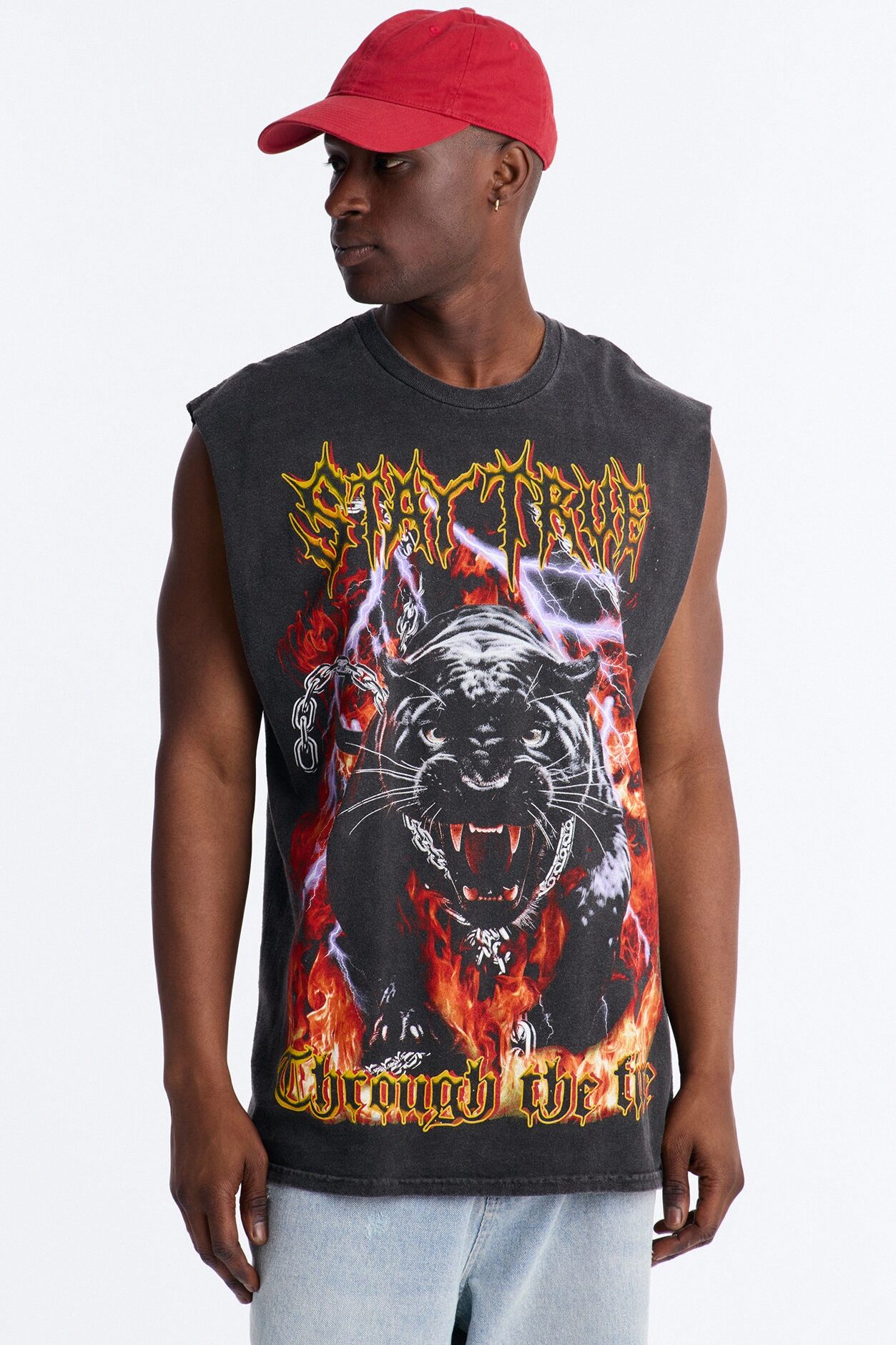 Through The Fire Vintage Oversized Muscle Tee - Black Wash