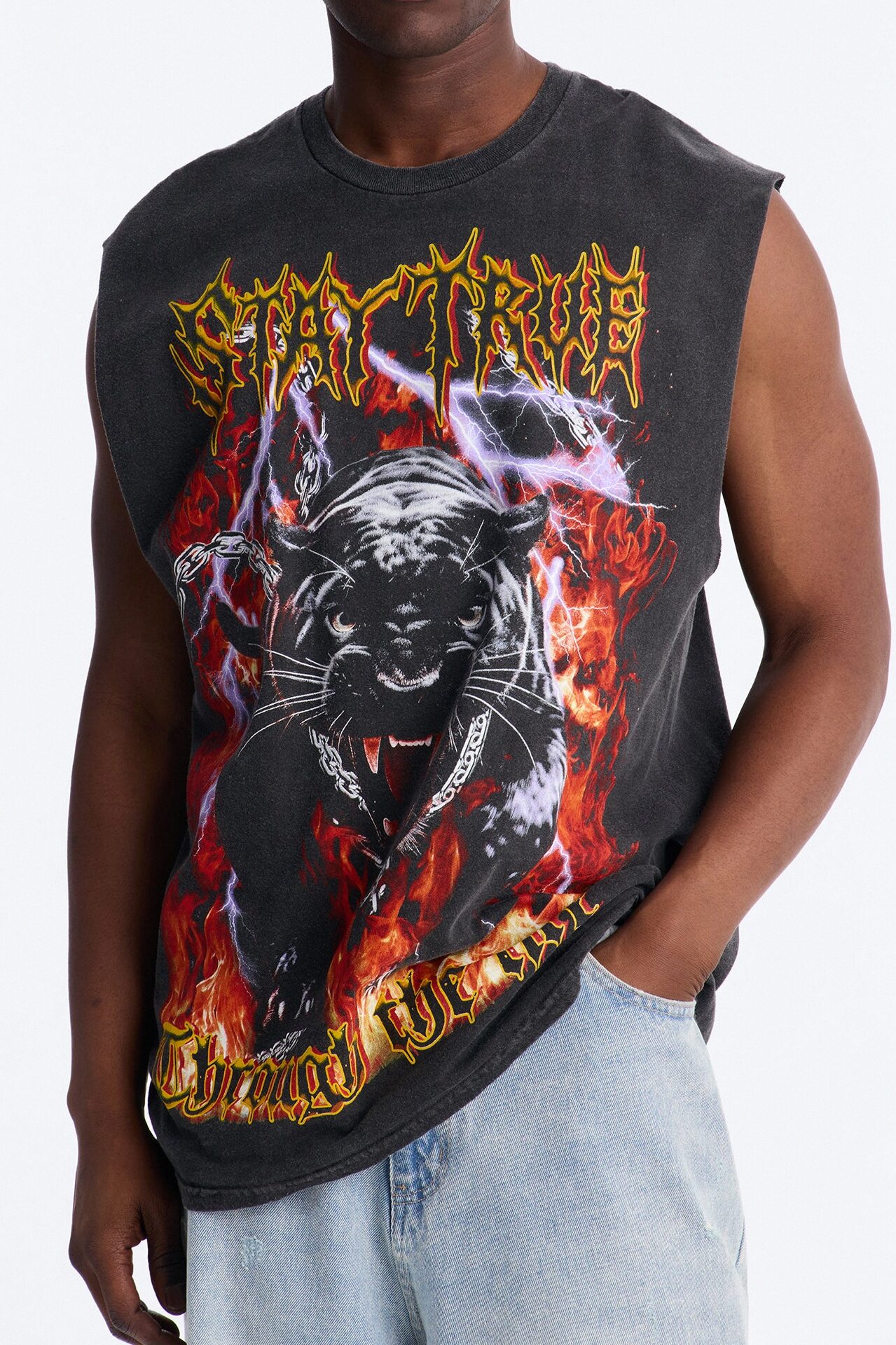 Through The Fire Vintage Oversized Muscle Tee - Black Wash