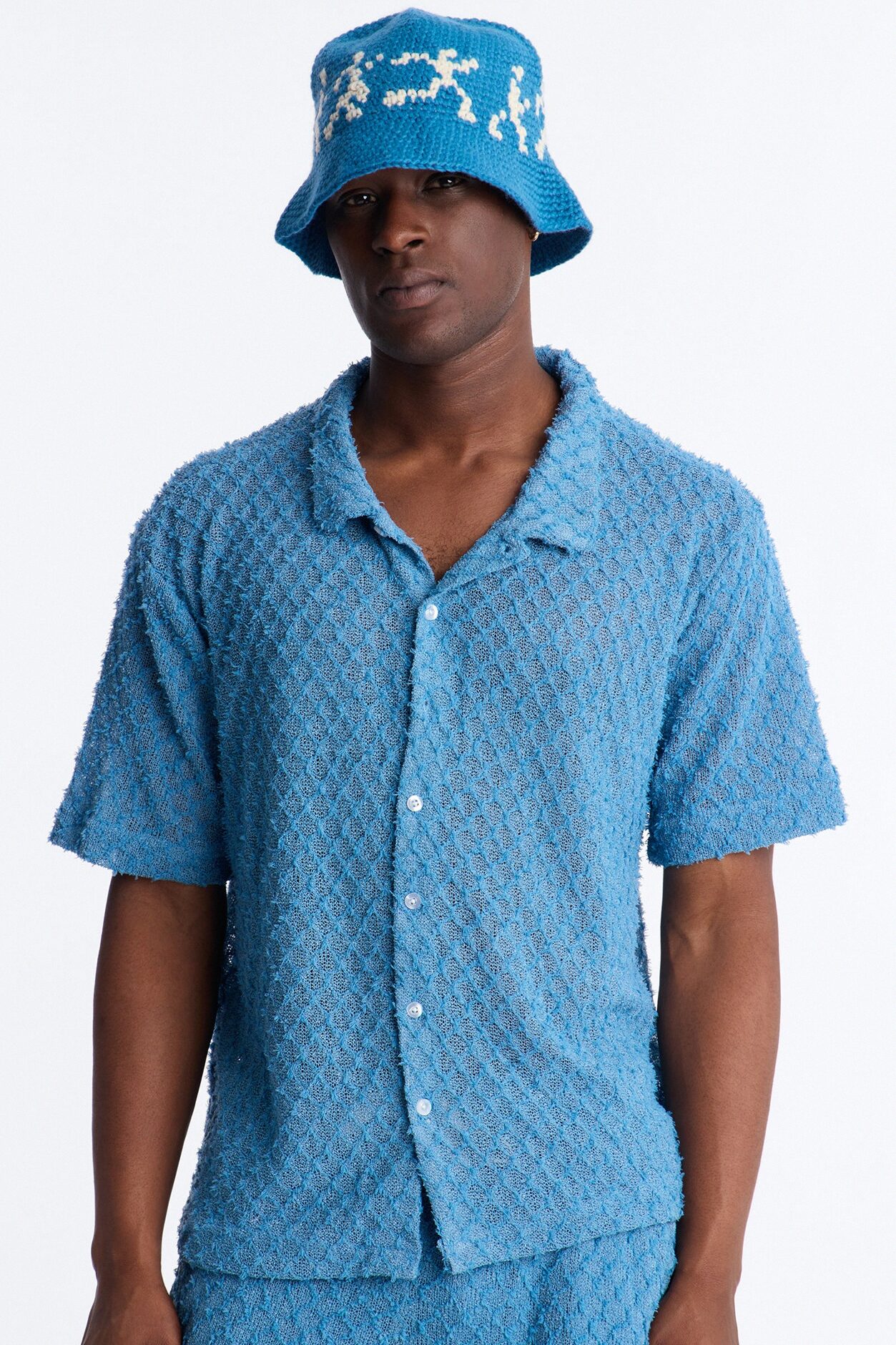 Coastal Plush Full Button Shirt - Blue
