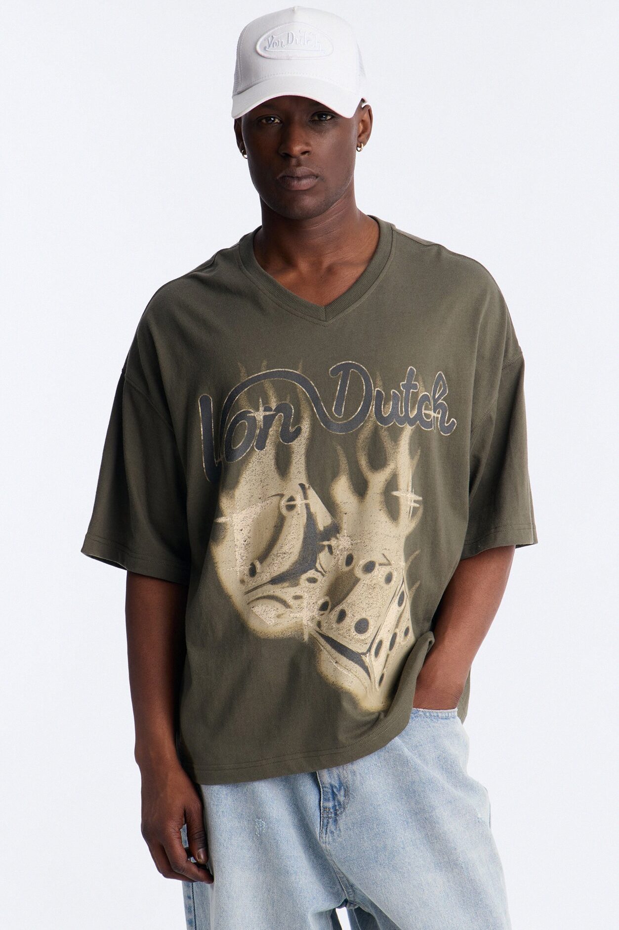 Von Dutch Dice Roll Heavy Weight Oversized Short Sleeve Tee - Olive