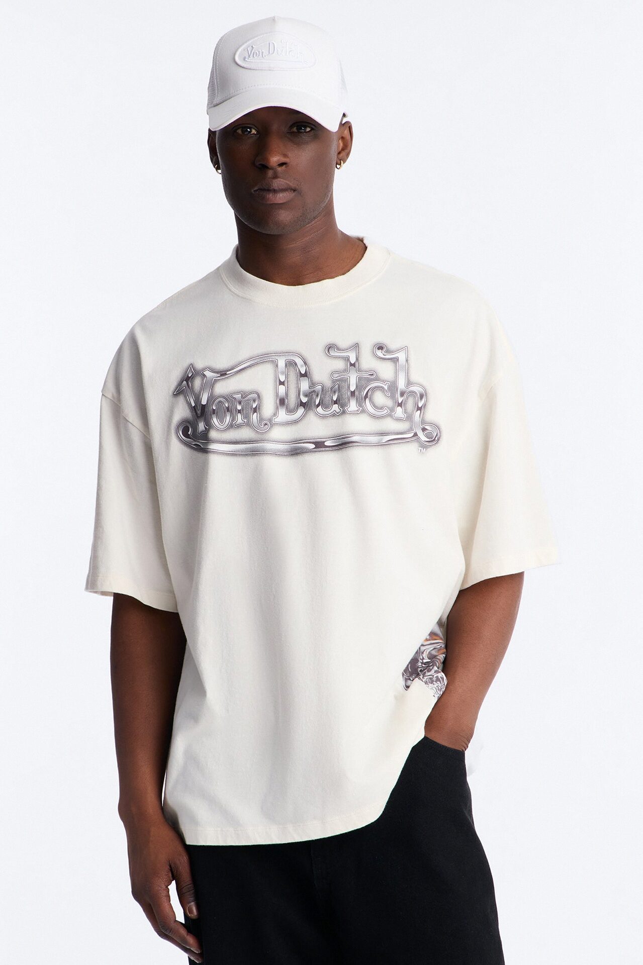 Von Dutch Chrome Heavy Weight Oversized Short Sleeve Tee - Cream