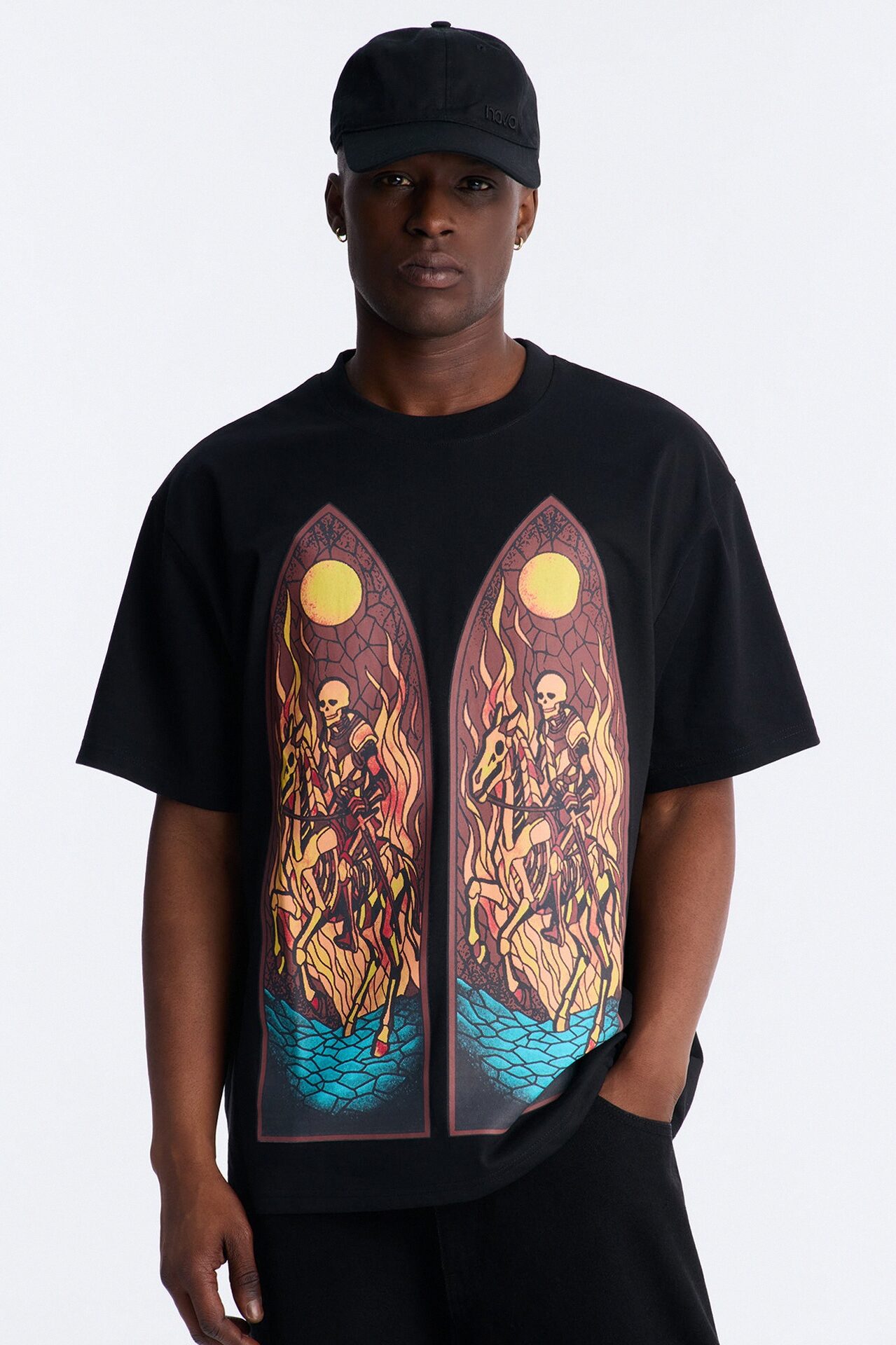 Skeleton Horsemen Oversized Short Sleeve Tee - Black