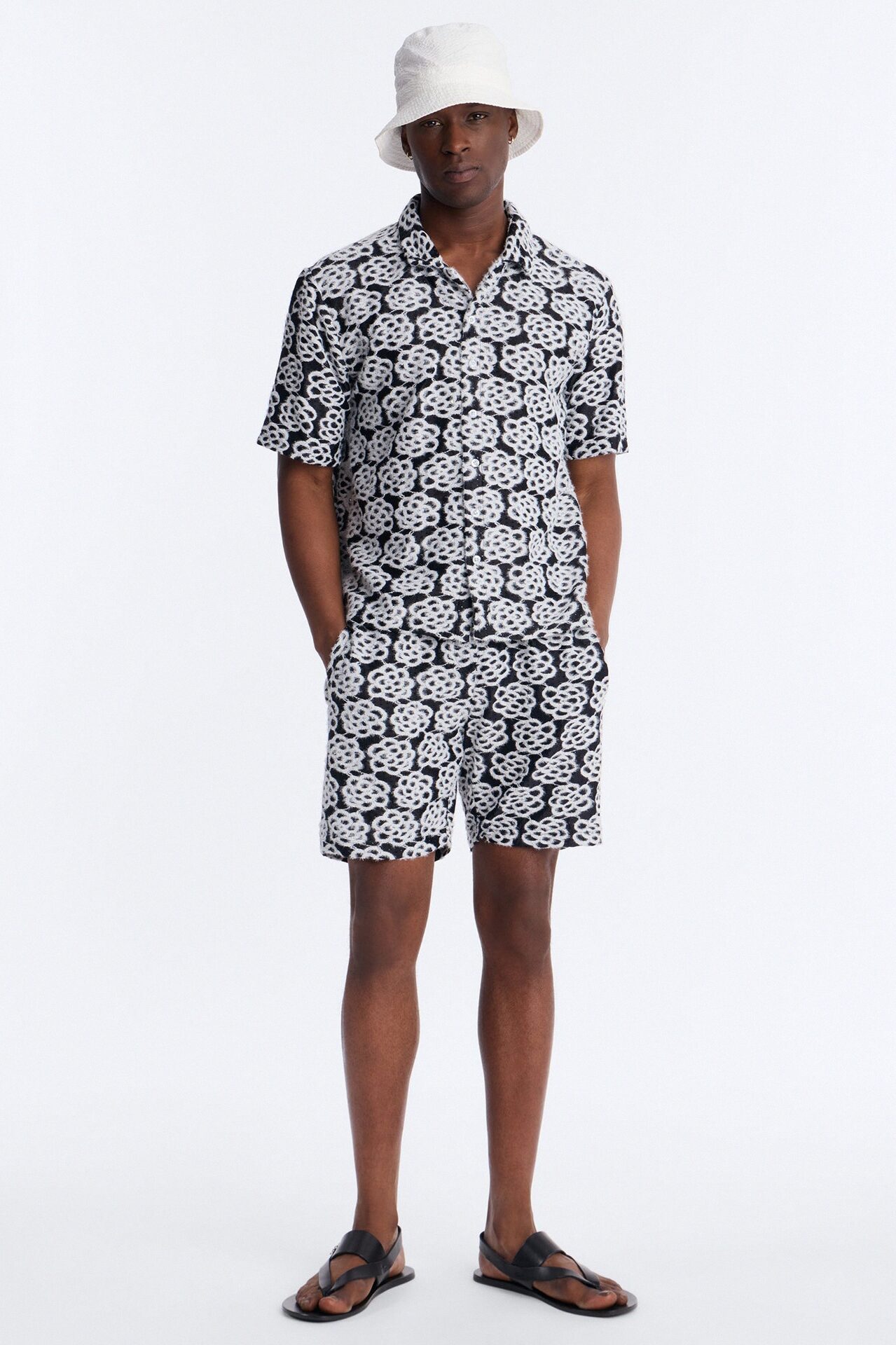 Snow Leopard Drift Cuban Collar Shirt - Black/White