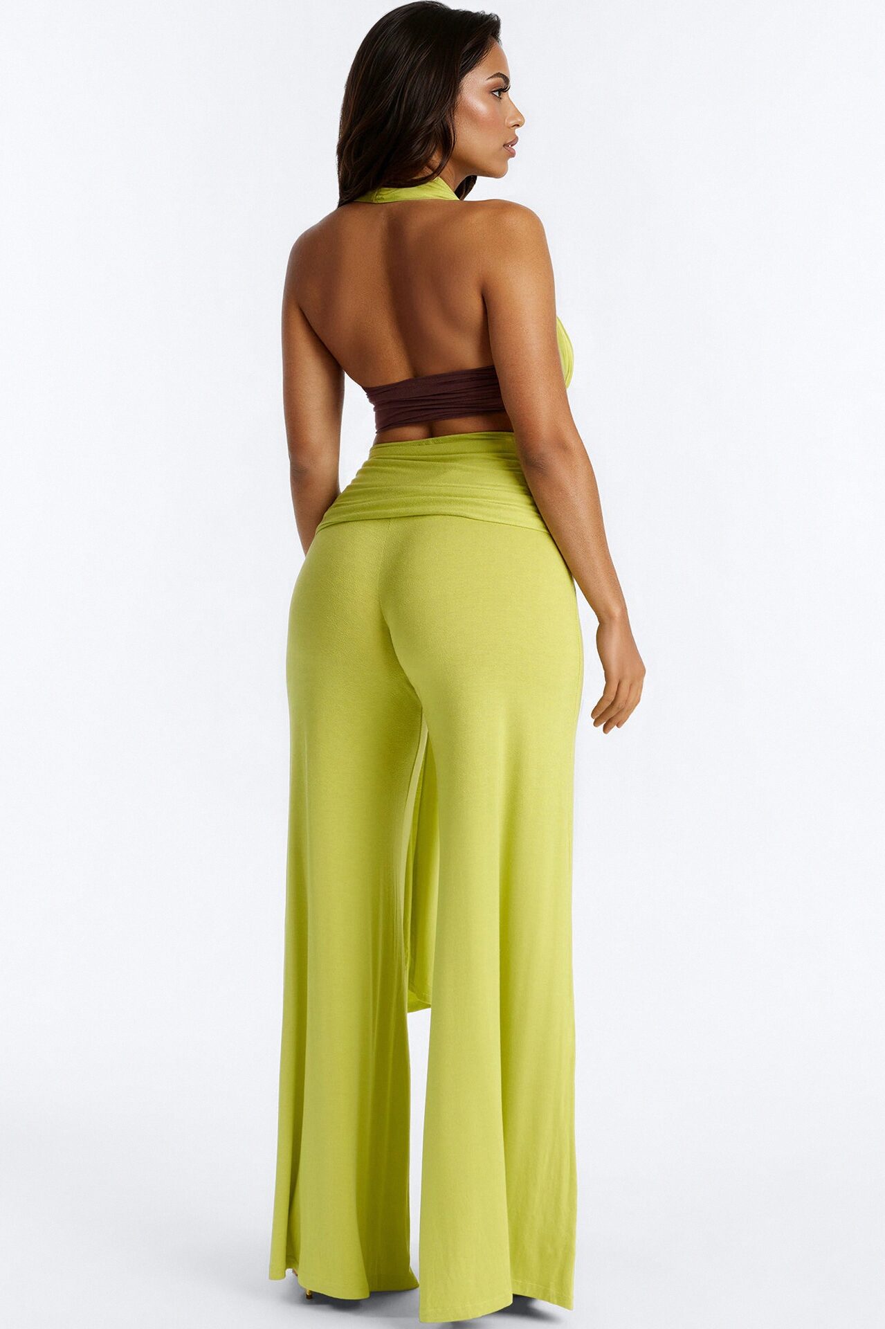 Avery Ruched Waist Pant Set - Chartreuse