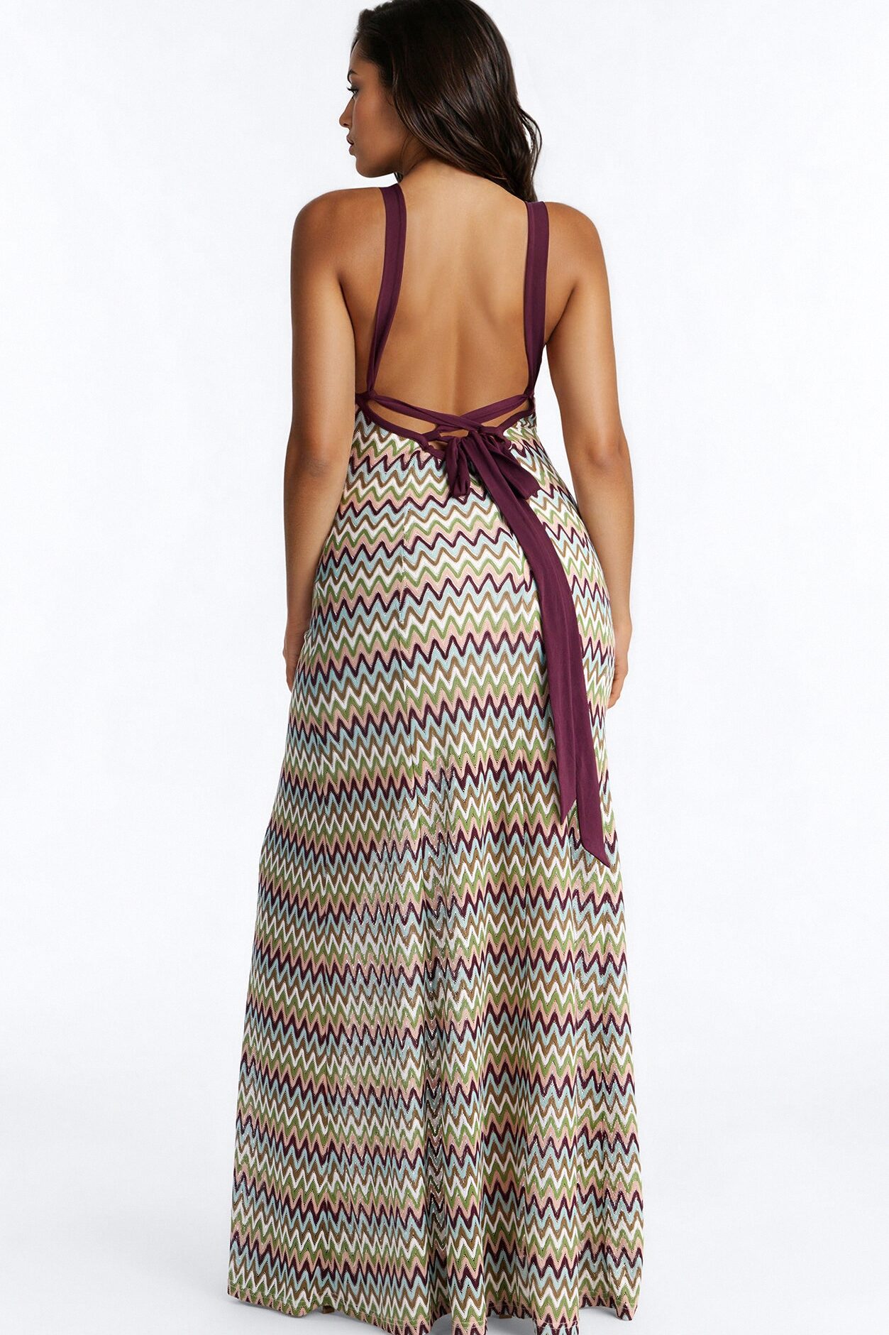 Cabella Chevron Crochet Maxi Dress - Burgundy/combo