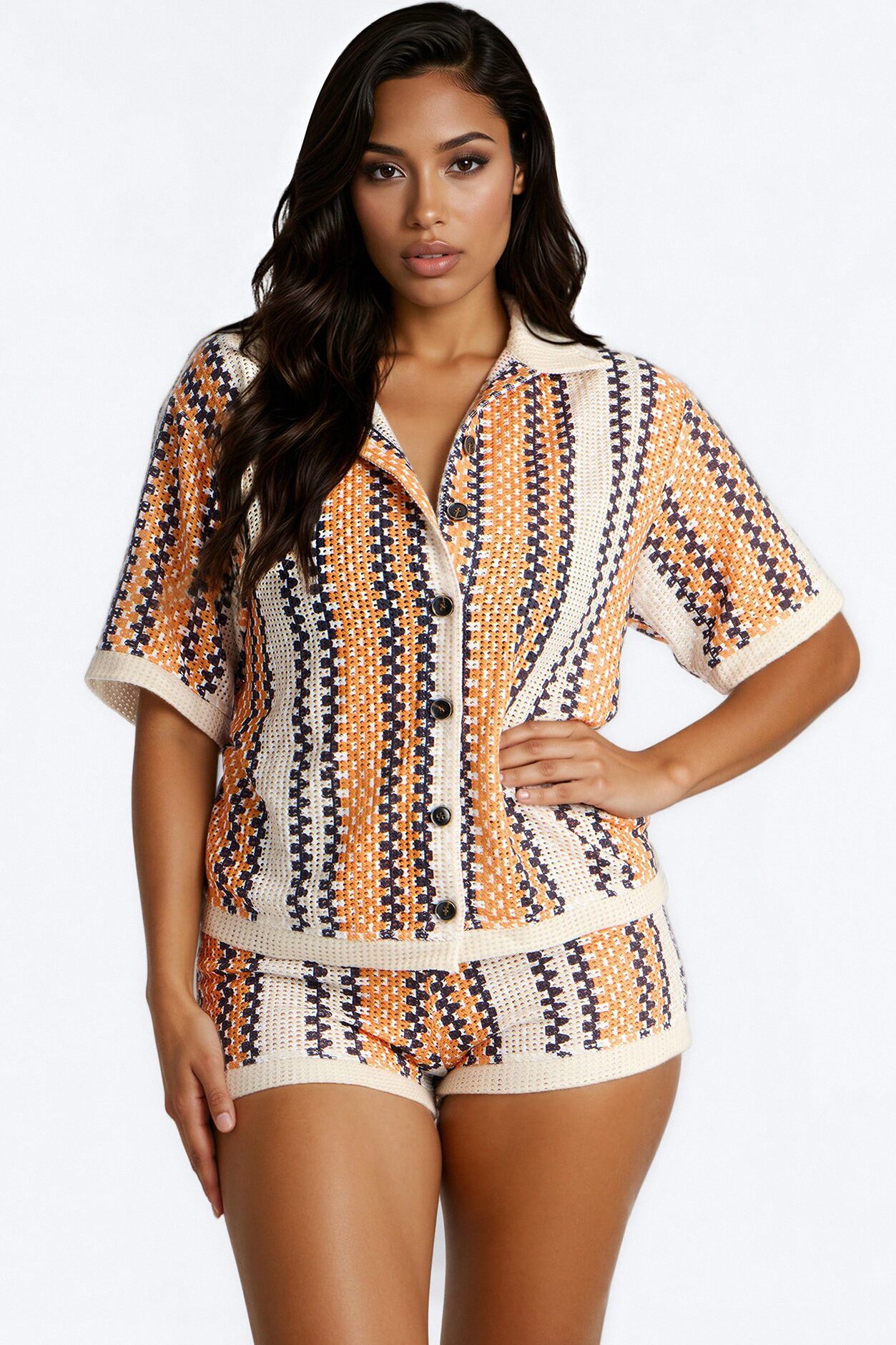 Coastal Threads Crochet Short Set - Orange/combo