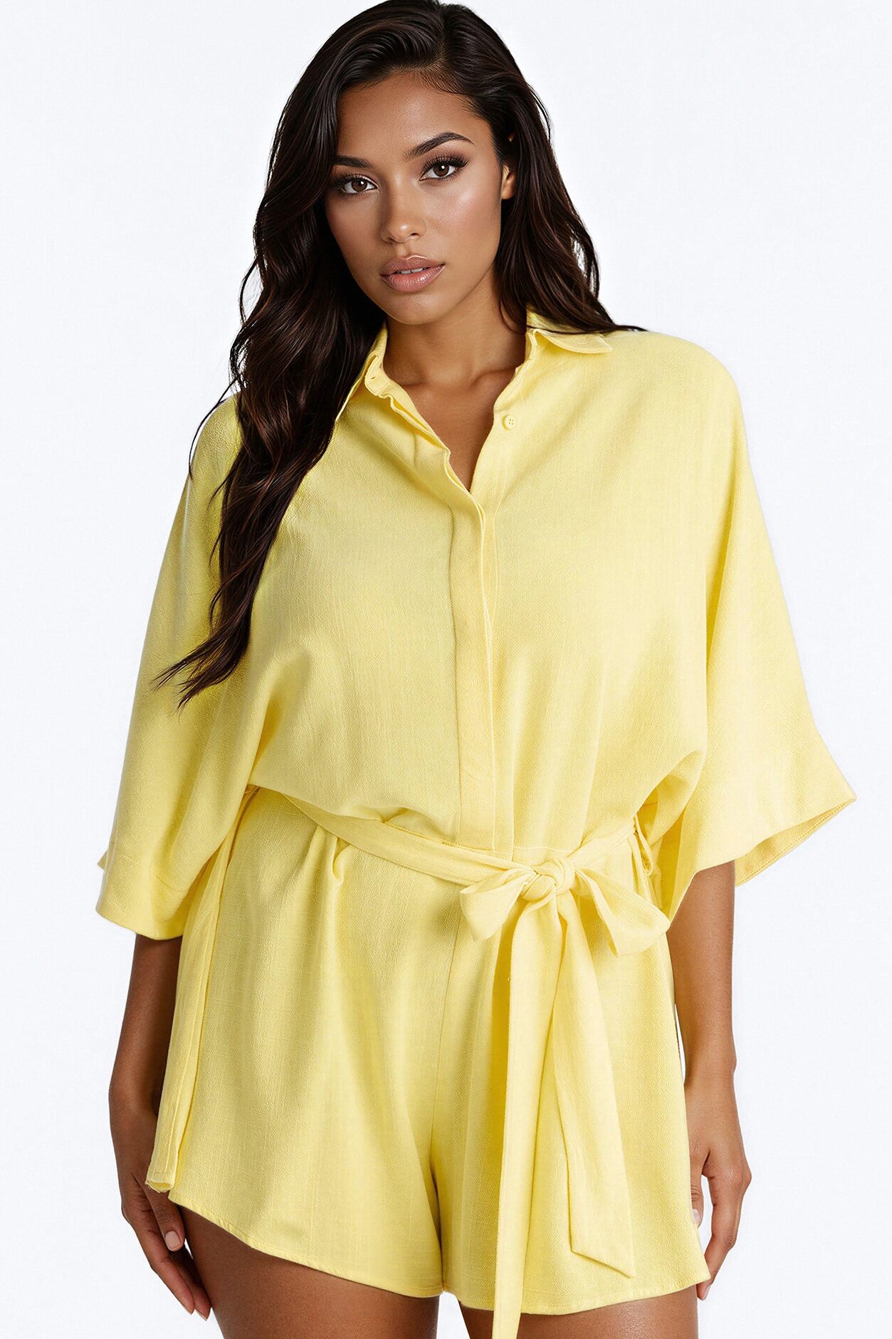 Charlotte Linen Romper - Yellow