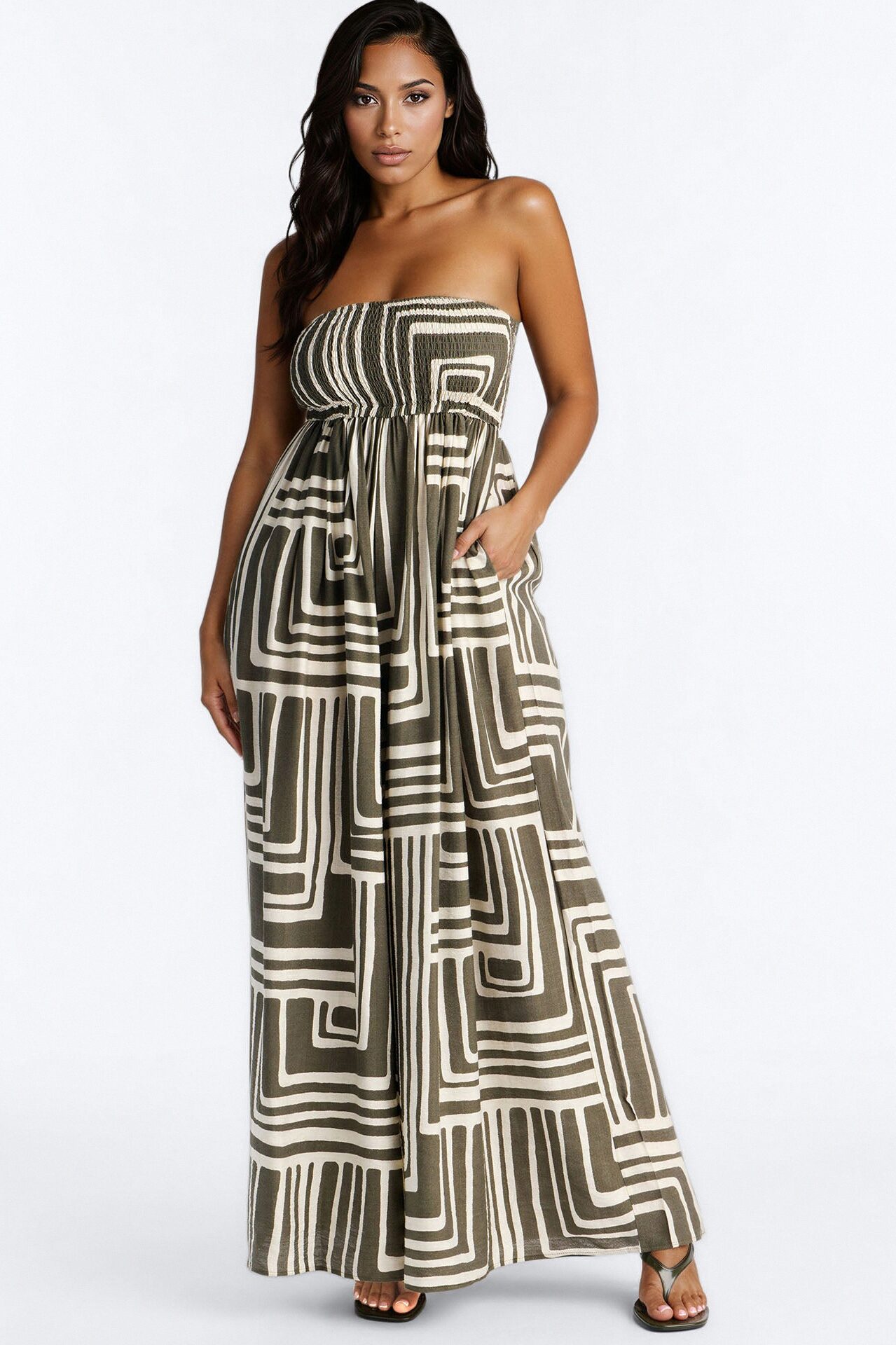 Aurora Strapless Wide Leg Jumpsuit - Olive