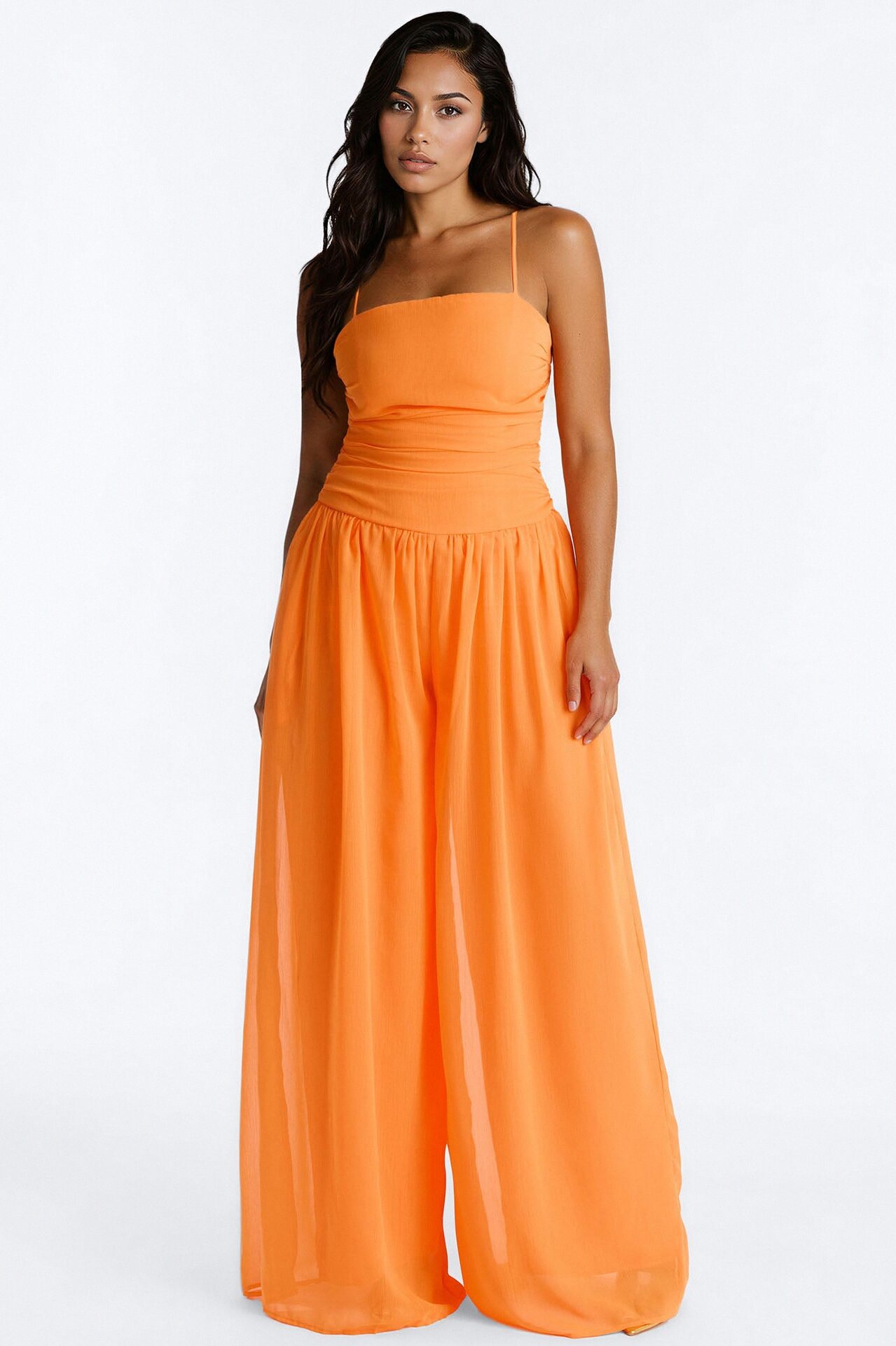 Caroline Chiffon Wide Leg Jumpsuit - Orange