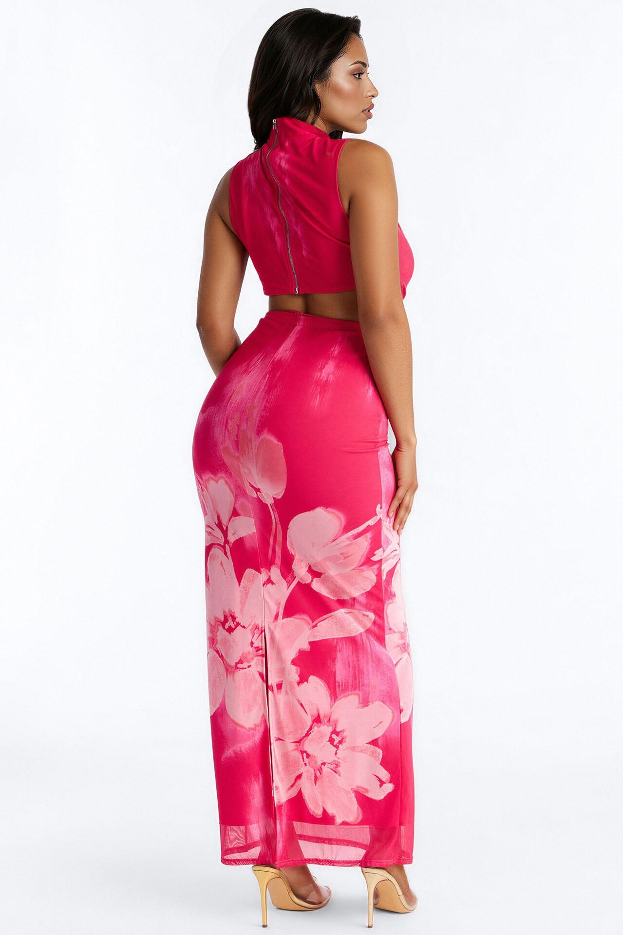 Bloom For You Mesh Skirt Set - Hot Pink
