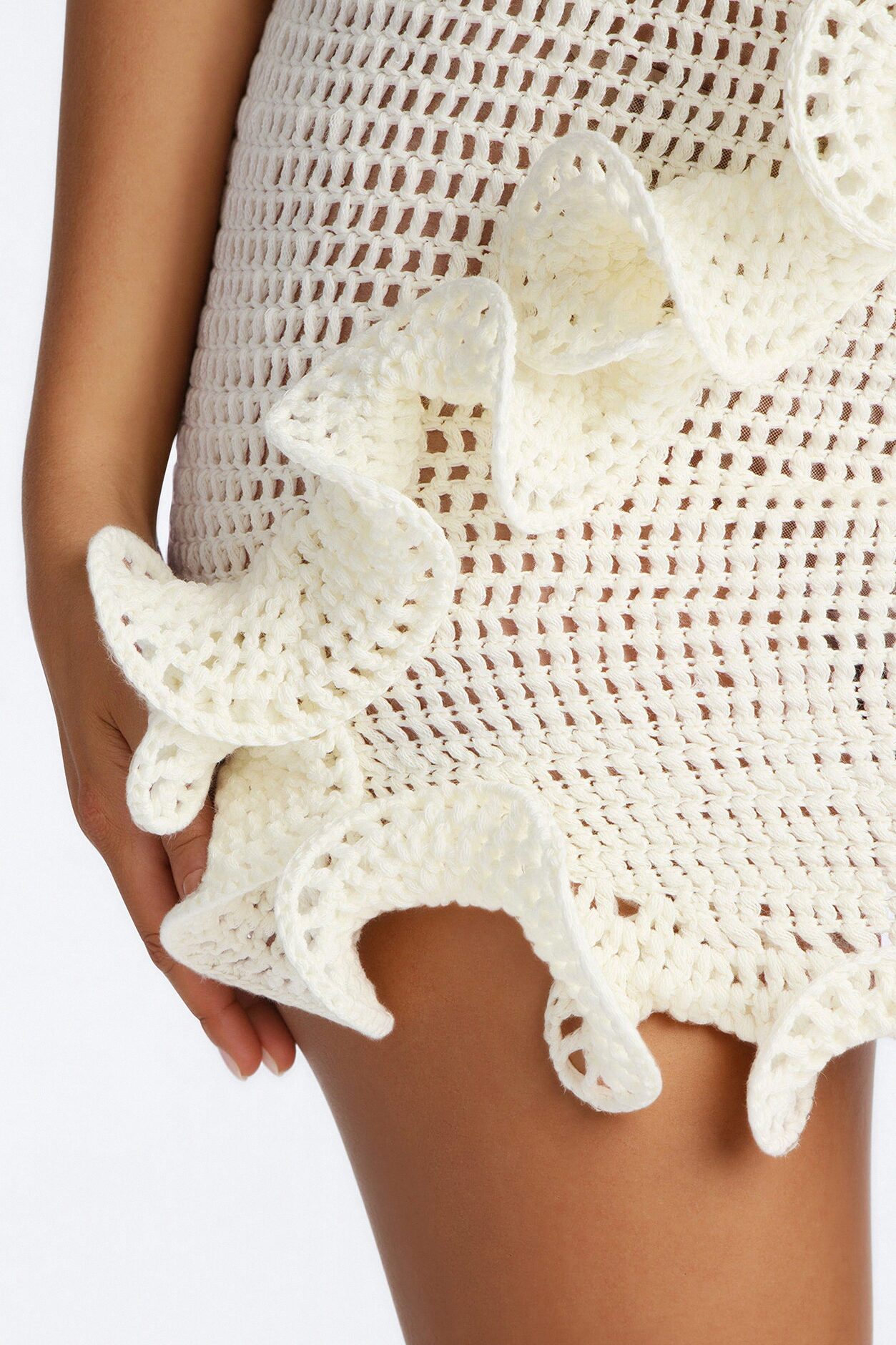 Carly Ruffle Crochet Mini Dress - Cream