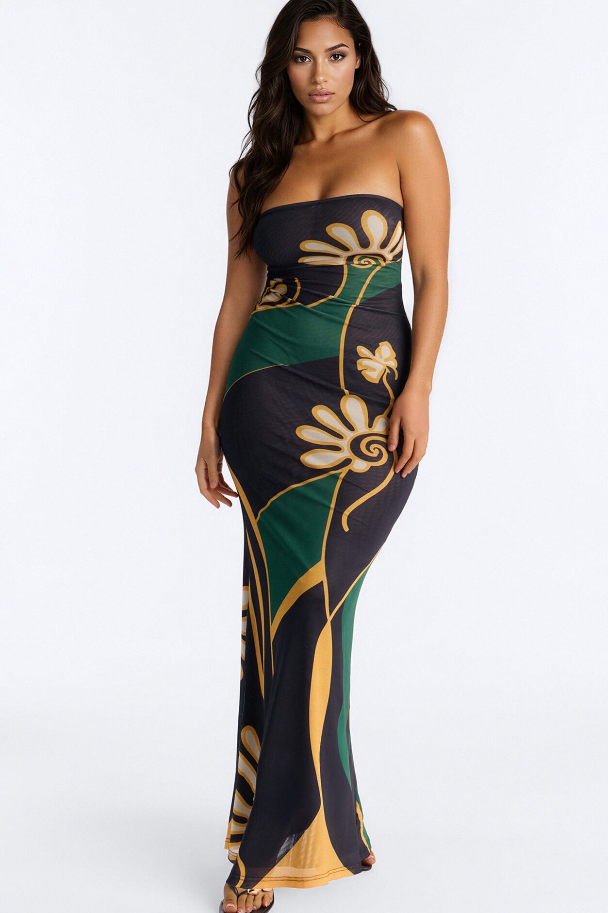 Ivy Strapless Mesh Maxi Dress - Black/combo