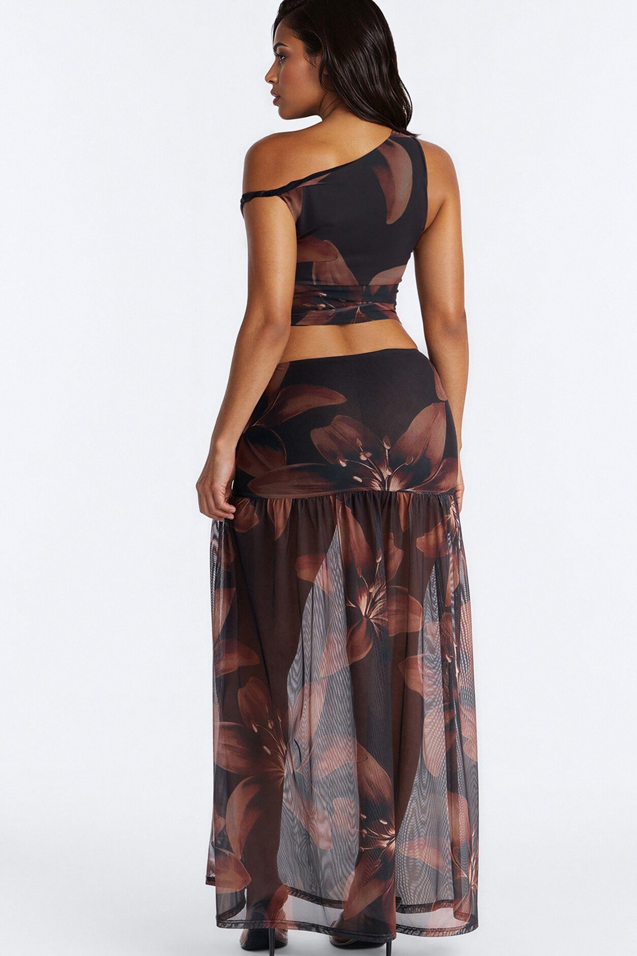 Coastal Nights Floral Mesh Skirt Set - Black/combo