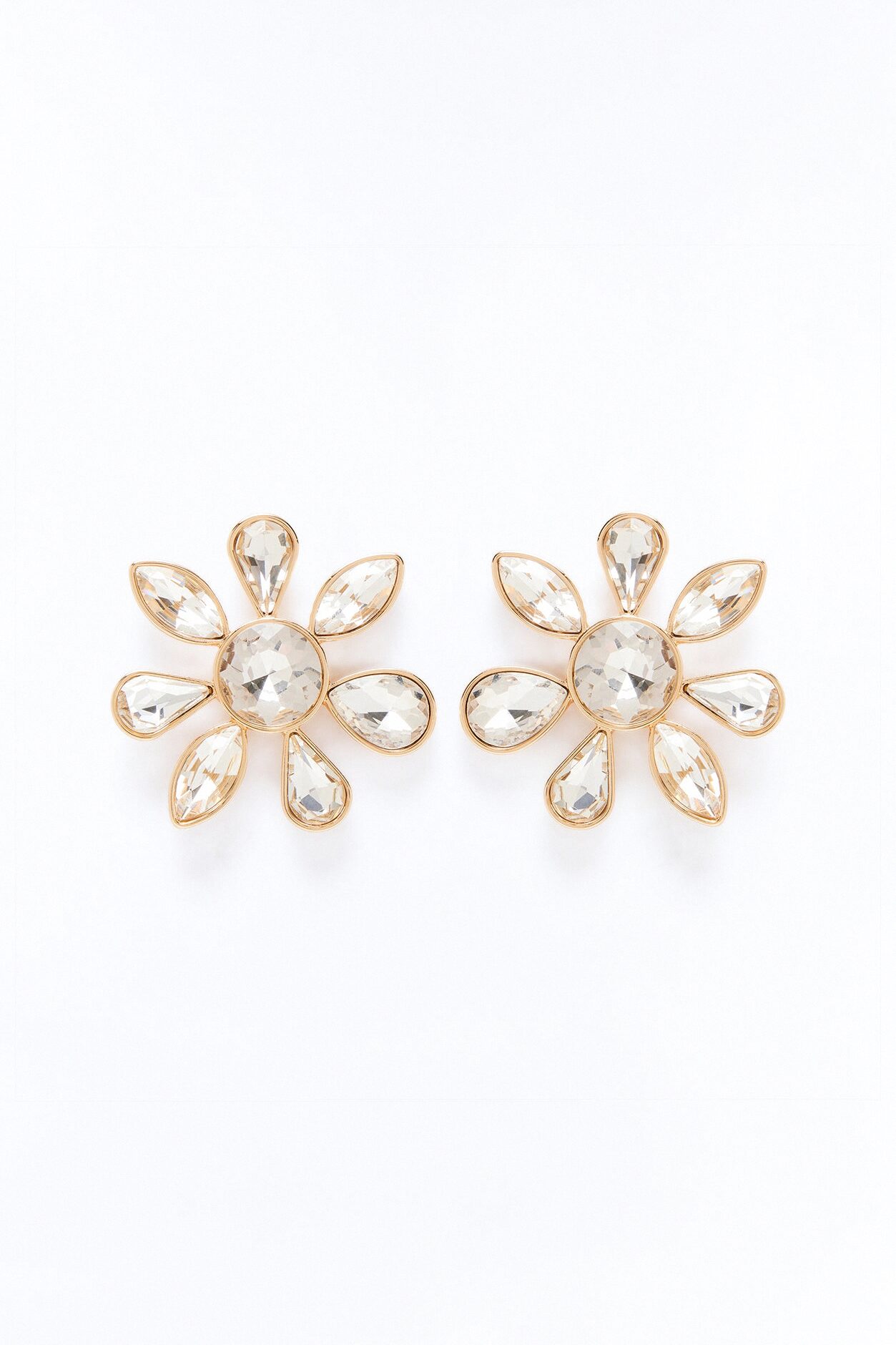 Petal Party Rhinestones Stud Earrings - Gold