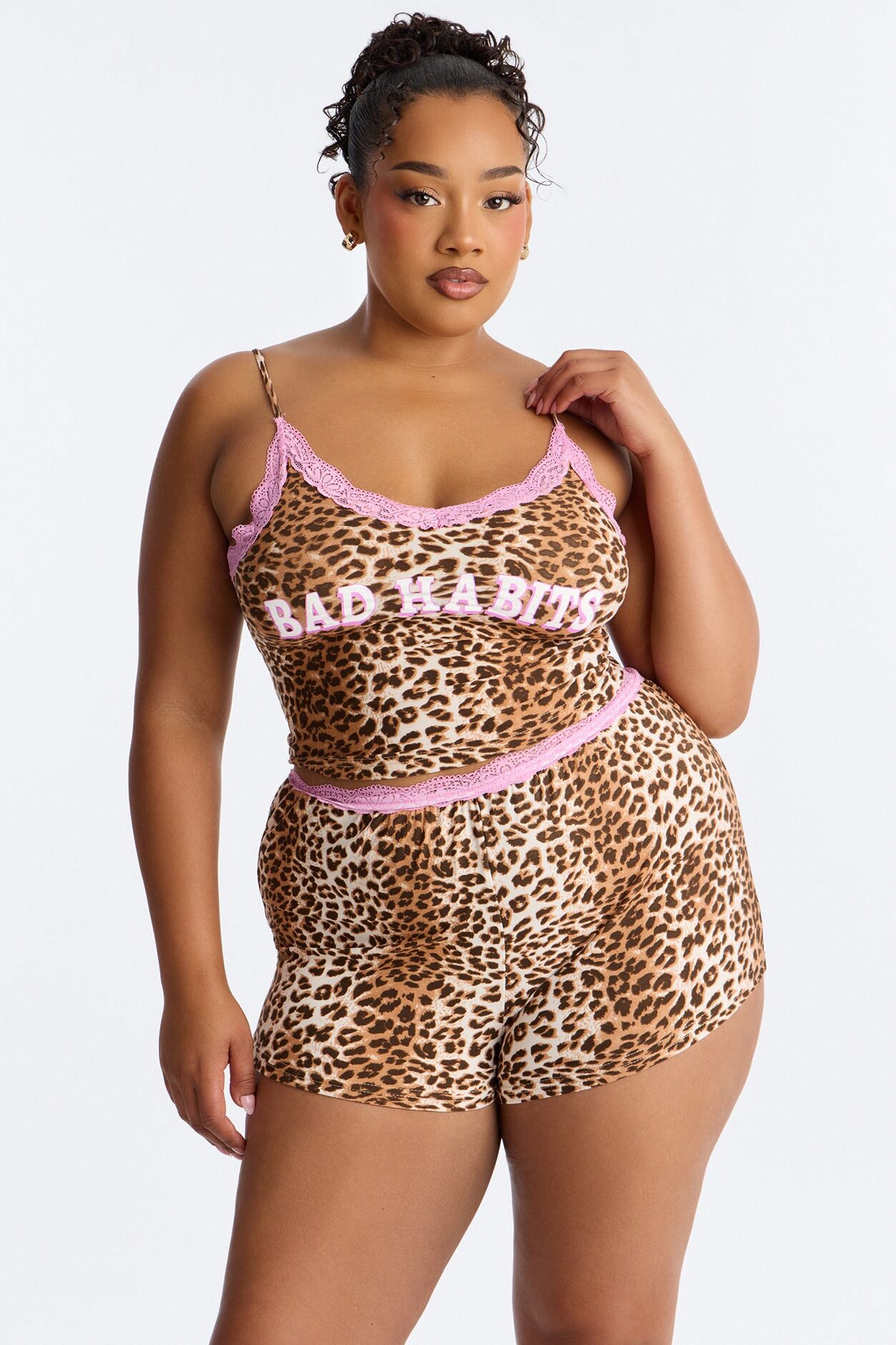 Wild Habits PJ Short Set - Brown/combo