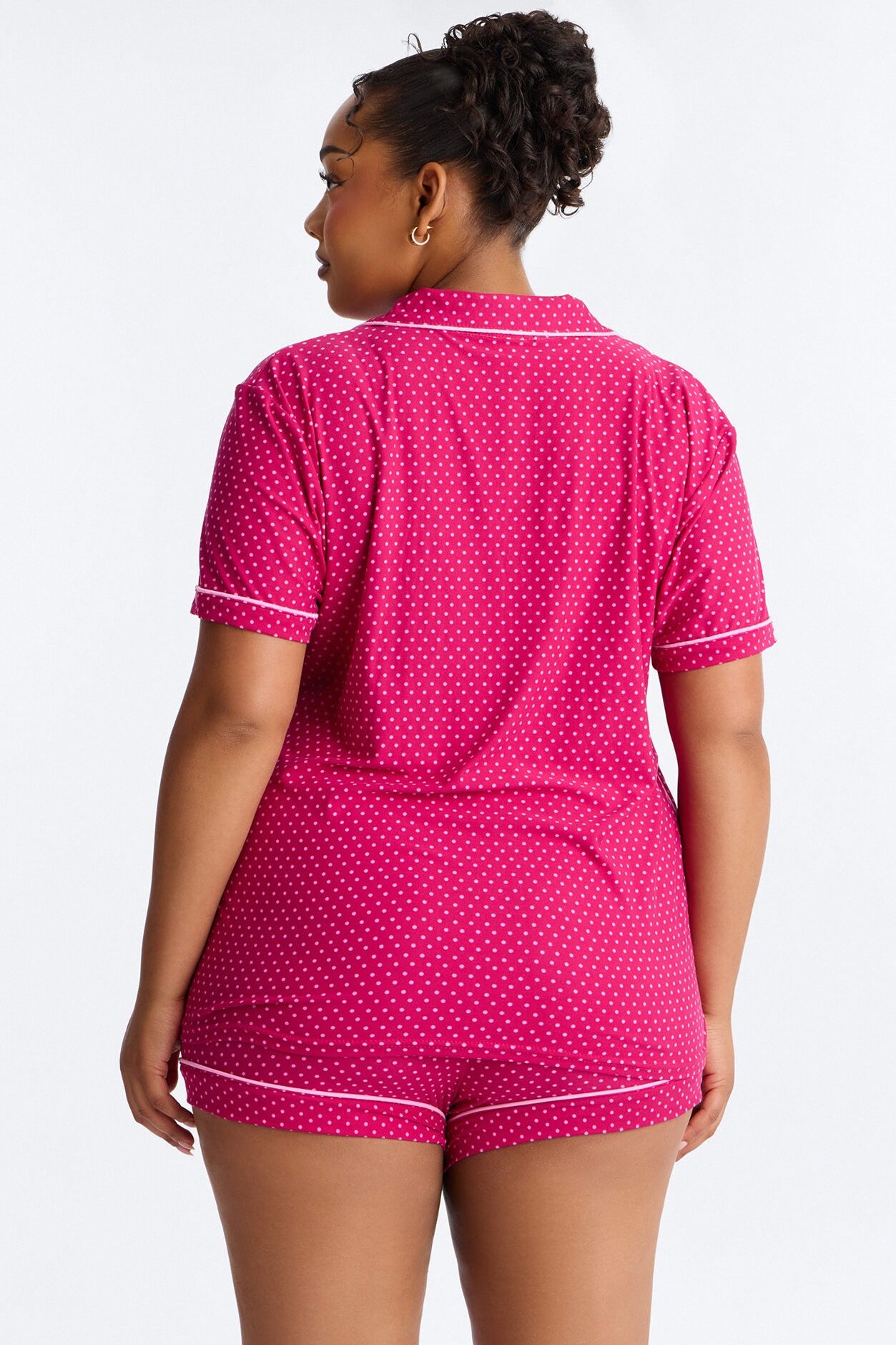 Snuggle Me Button Up PJ Short Set - Raspberry
