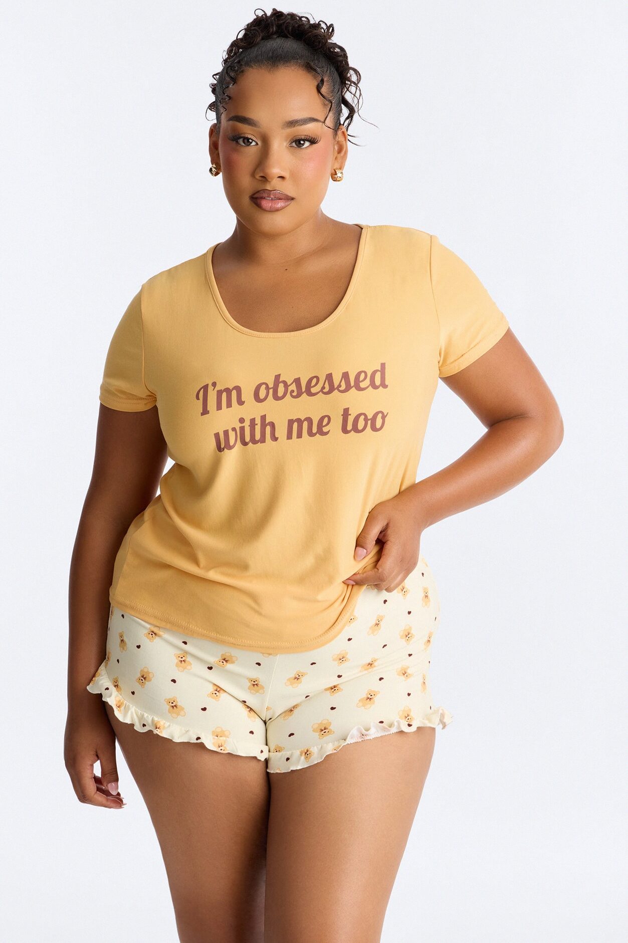 I'm Obsessed With Me Too 2pc PJ Short Set - Orange/combo