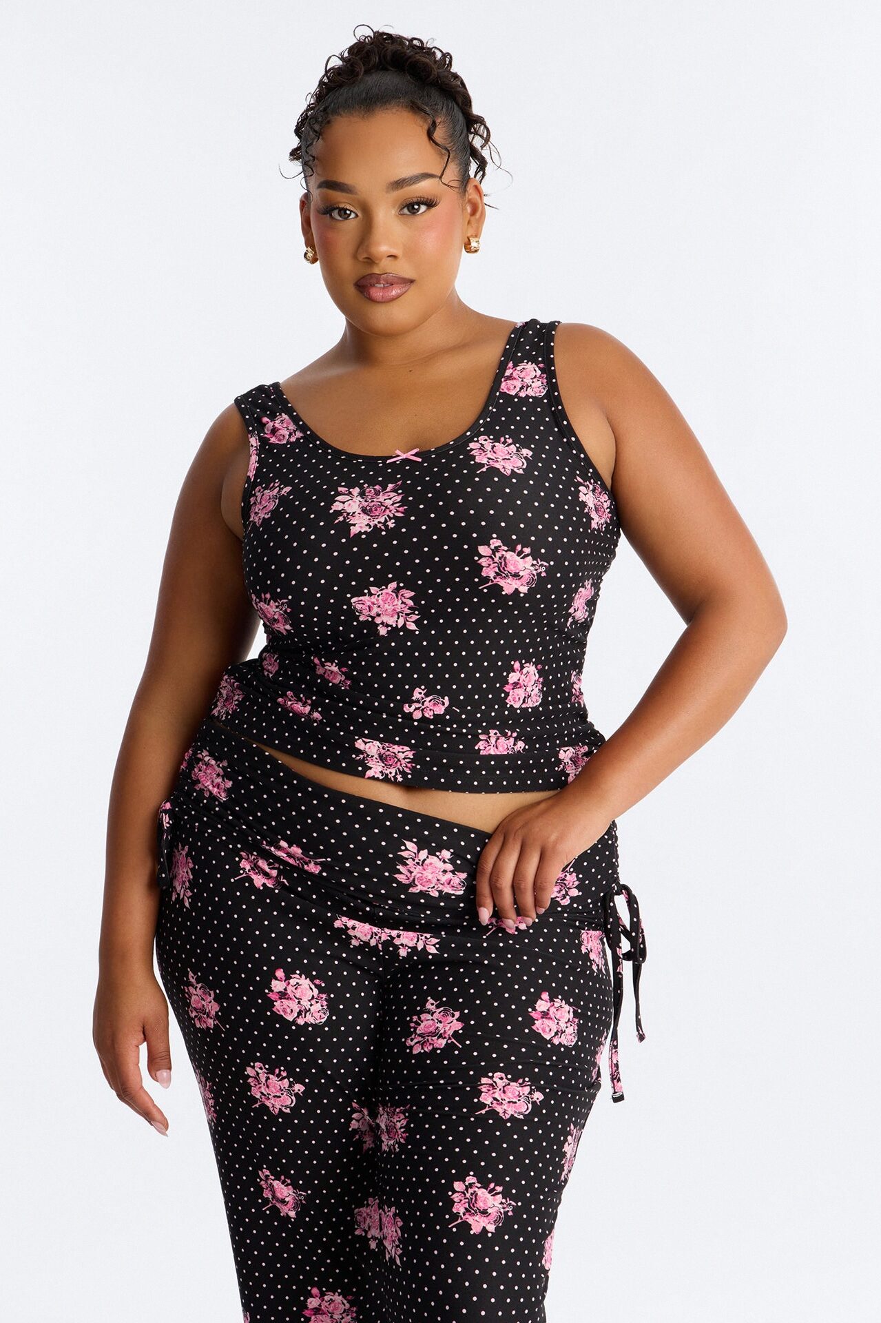 Petty Dreams Tank PJ Foldover Pant Set - Black/Pink