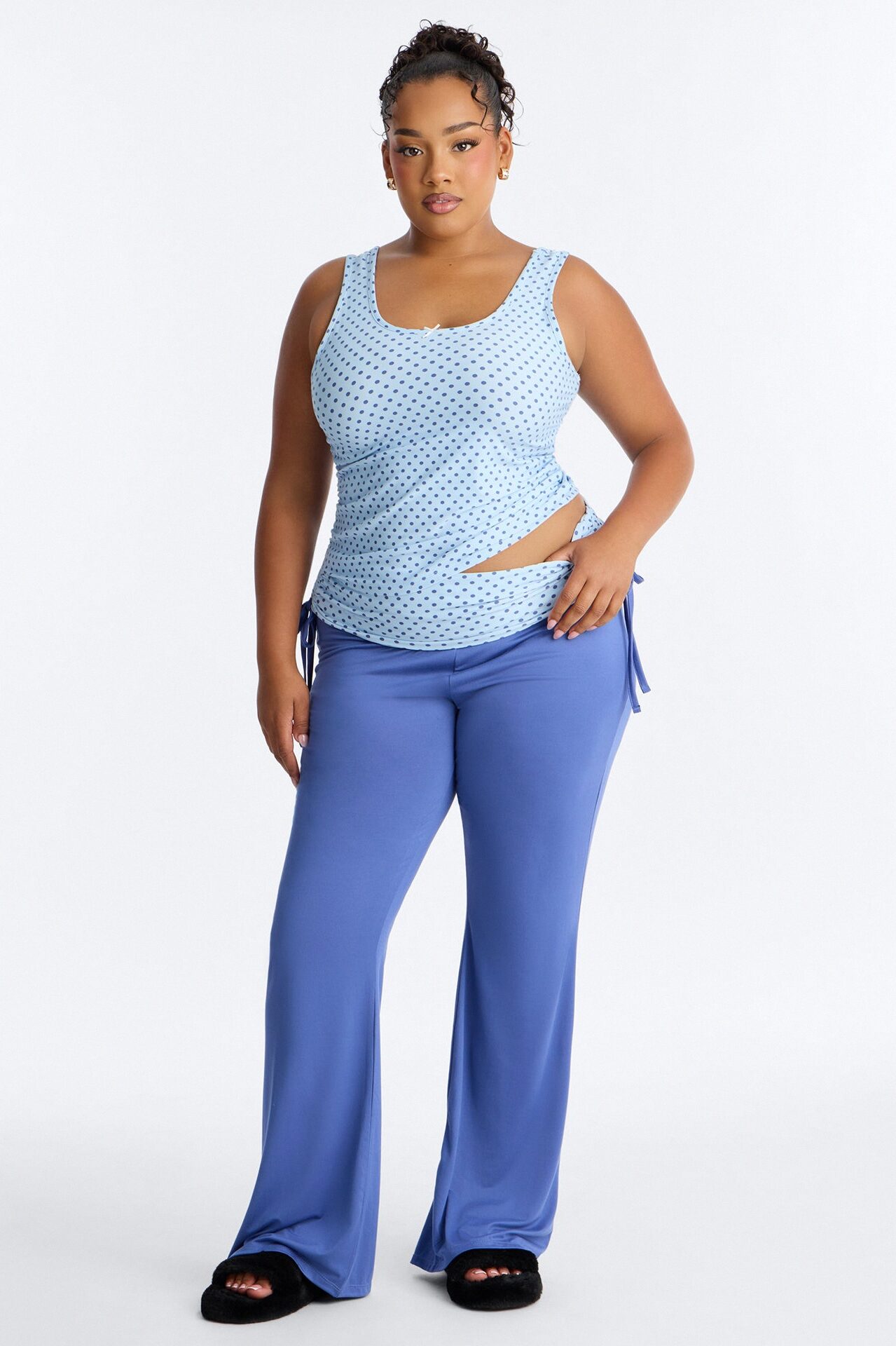 Petty Dreams Tank PJ Foldover Pant Set - Blue/combo