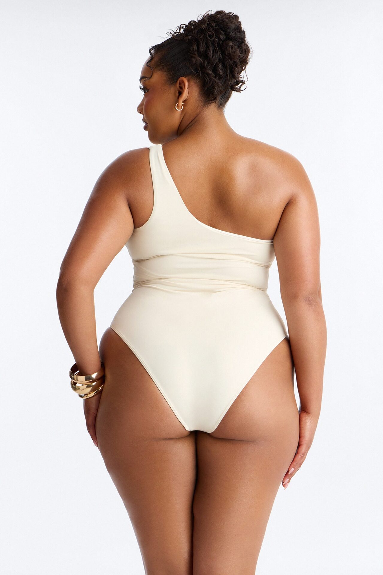 Sunset 1 Piece Butterfly Hardware One Shoulder Swimsuit - Ivory