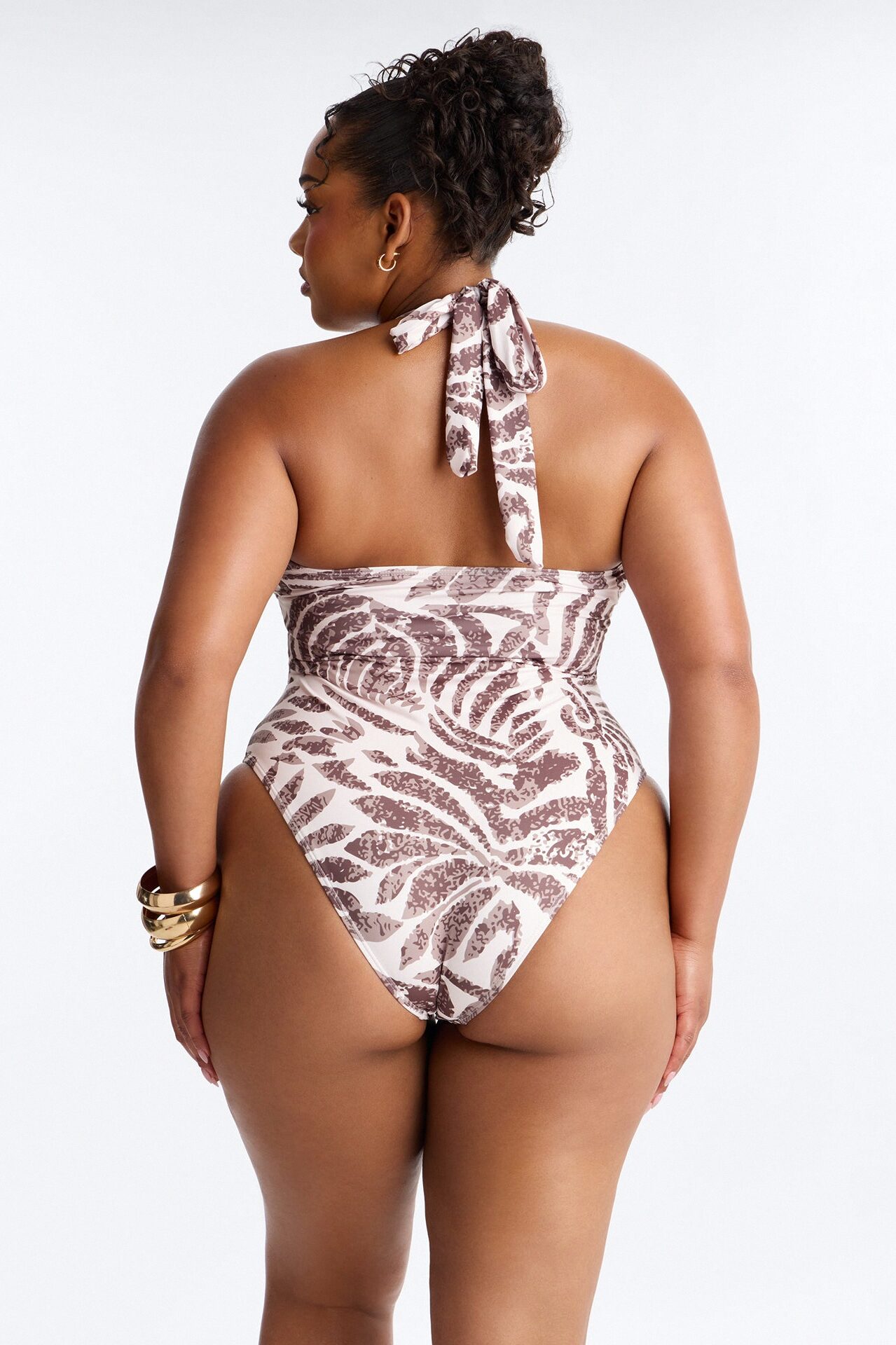 Bronzed & Booked 1 Piece Abstract Halter Swimsuit - Brown/combo