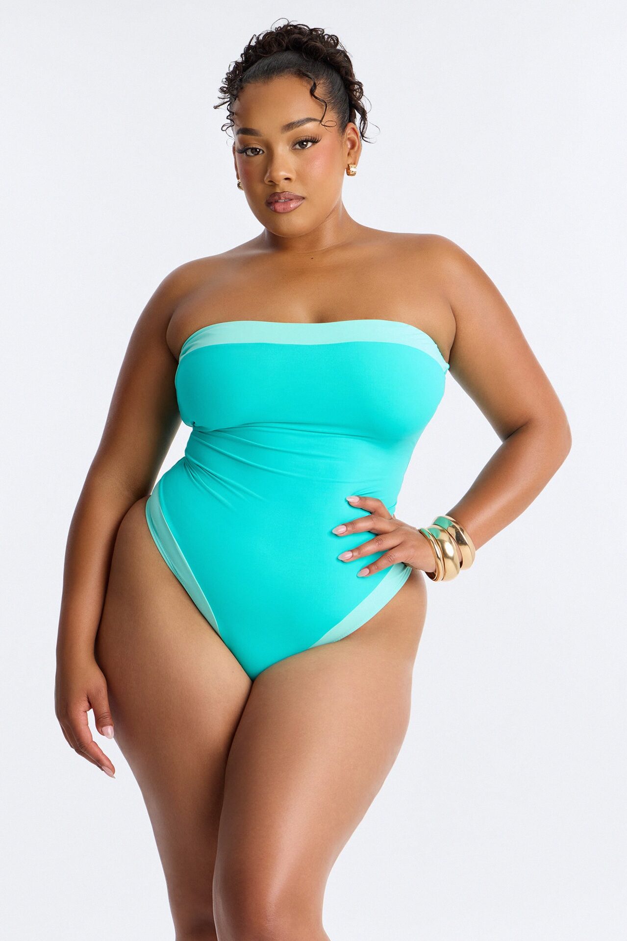 Beach Behavior 1 Piece Strapless Swimsuit - Turquoise