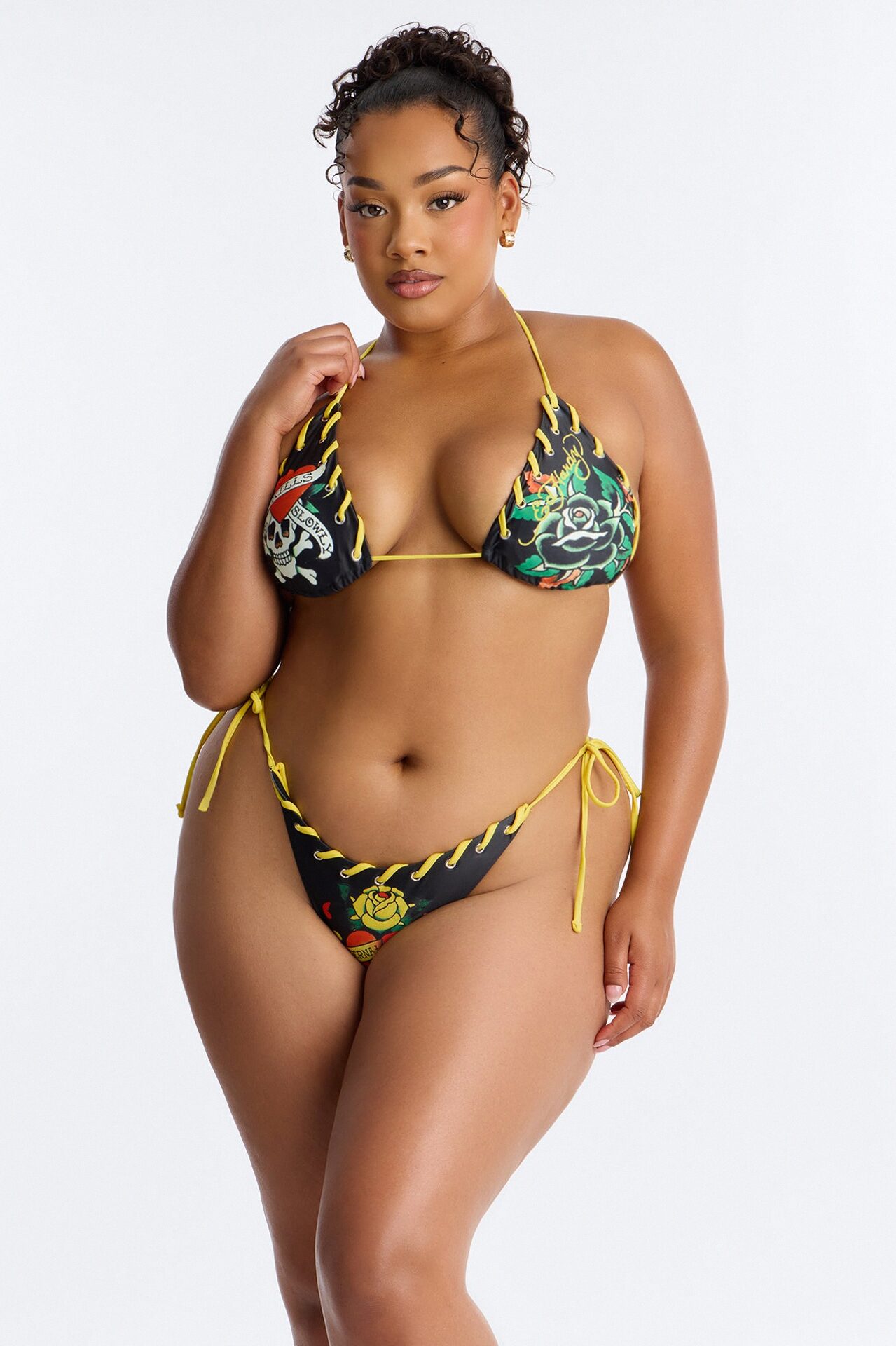 Ed Hardy Hearts & Skull Whipstitch 2 Piece Bikini - Black/combo