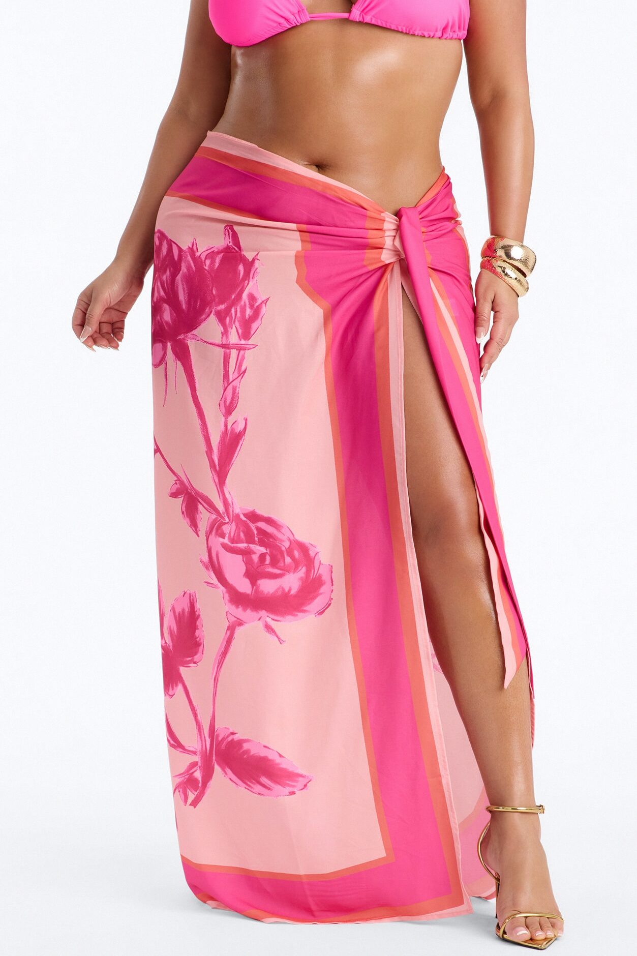 Bahama Time Tie Waist Saraong Maxi Skirt - Pink/combo