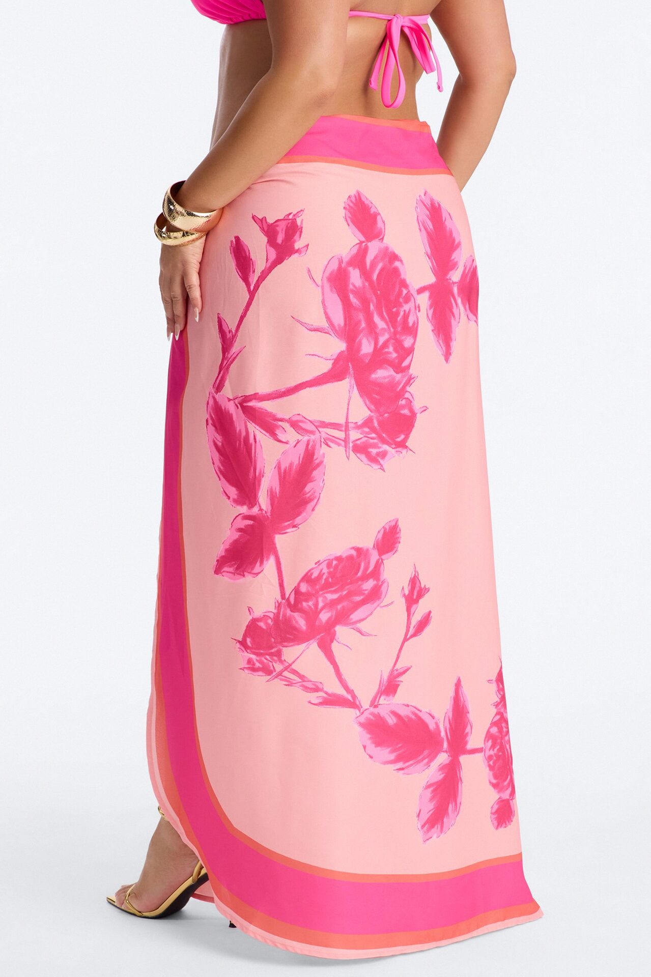 Bahama Time Tie Waist Saraong Maxi Skirt - Pink/combo