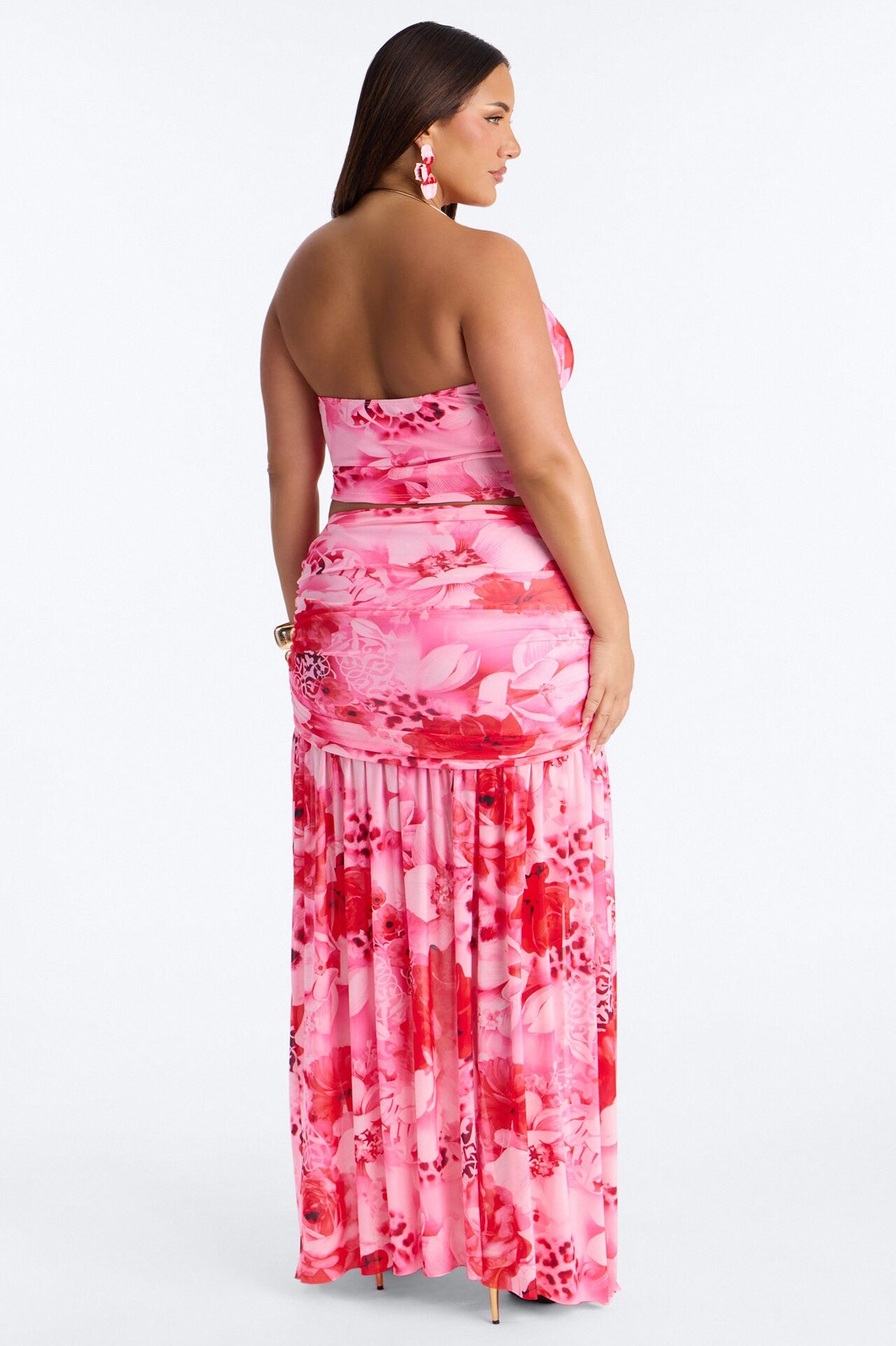 Veronica Hardware Halter Maxi Skirt Set - Pink/combo