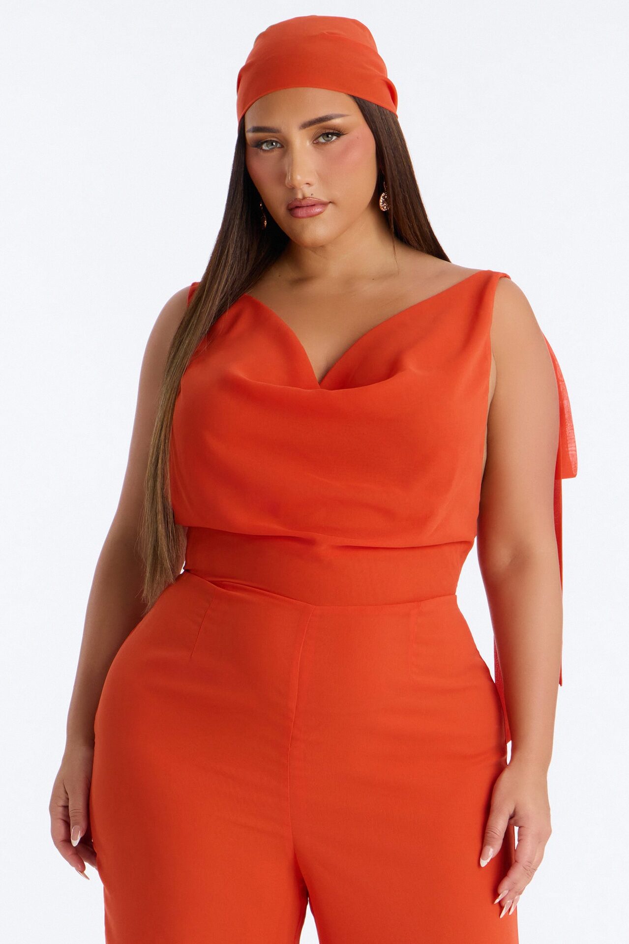 Angelica 2 Piece Chiffon Head Scarf Jumpsuit - Orange